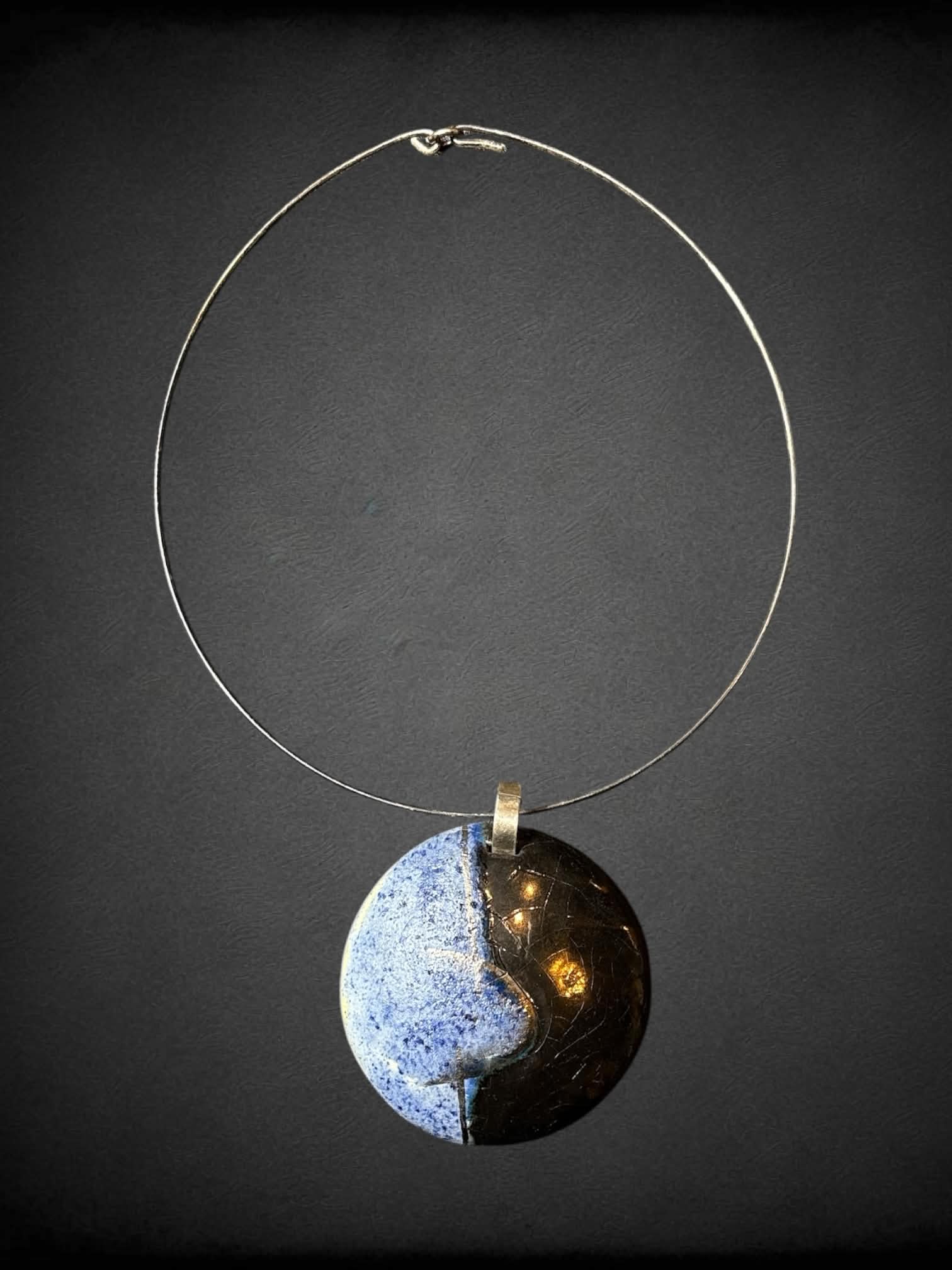 Rare 1 of 1 Victoria Tillard ceramic art piece necklace with circular pendant