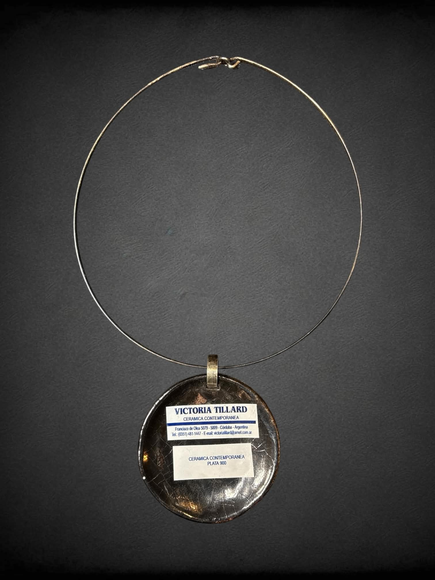 Rare 1 of 1 Victoria Tillard ceramic art piece necklace with circular pendant