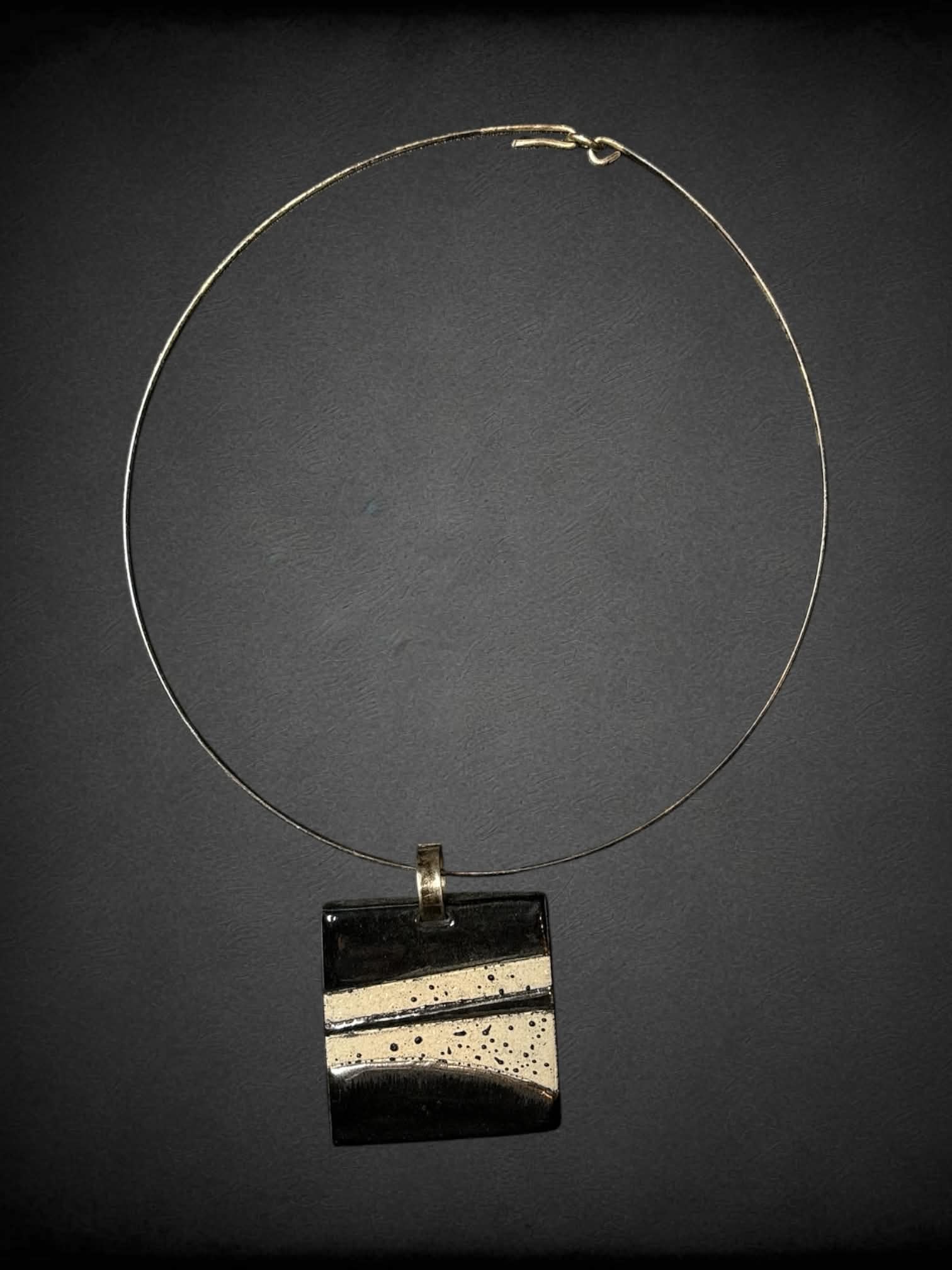 Rare 1 of 1 Victoria Tillard ceramic art piece necklace with metallic black charm