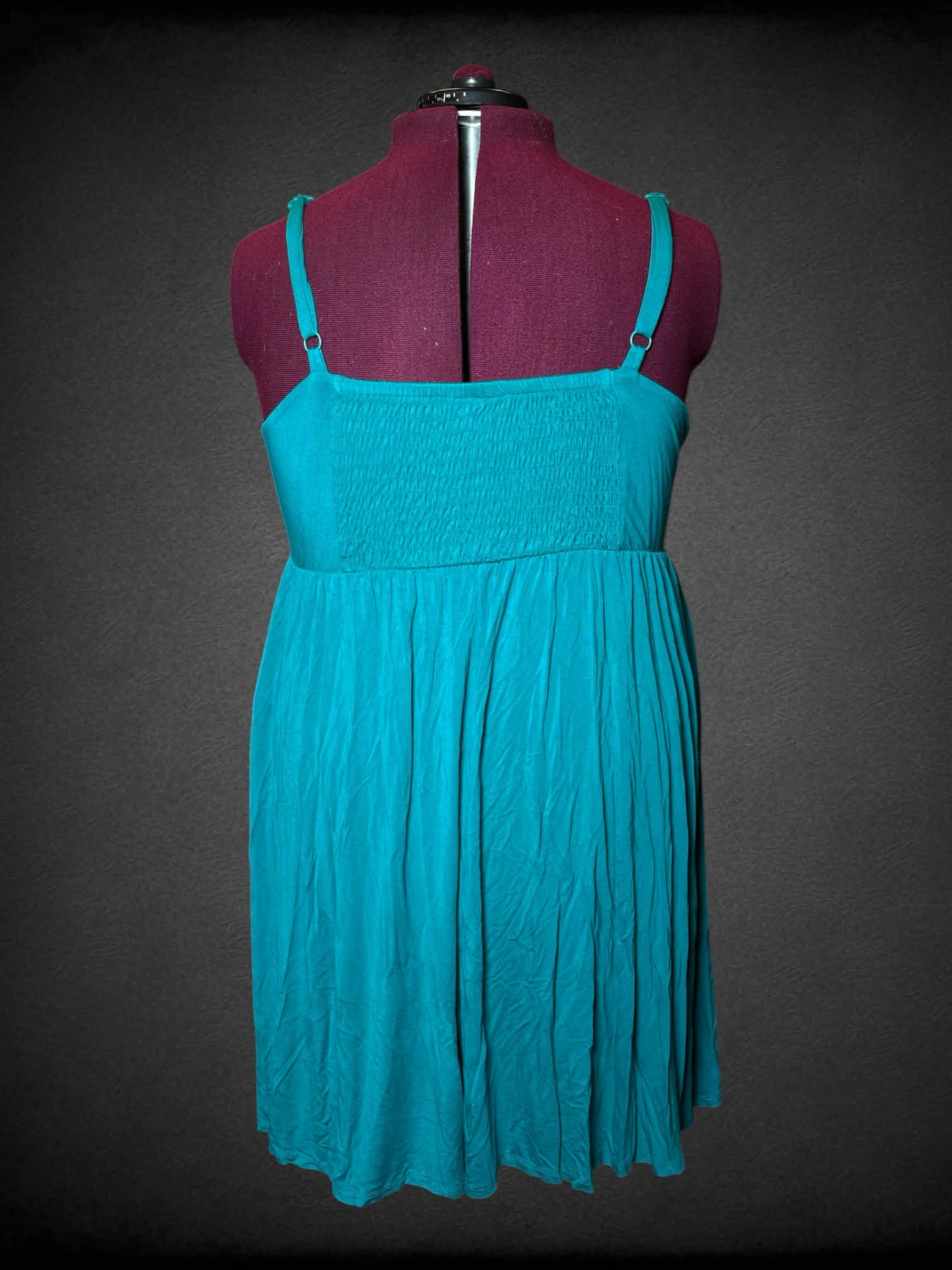 2X Torrid teal dress with shirred back, and adjustable straps
