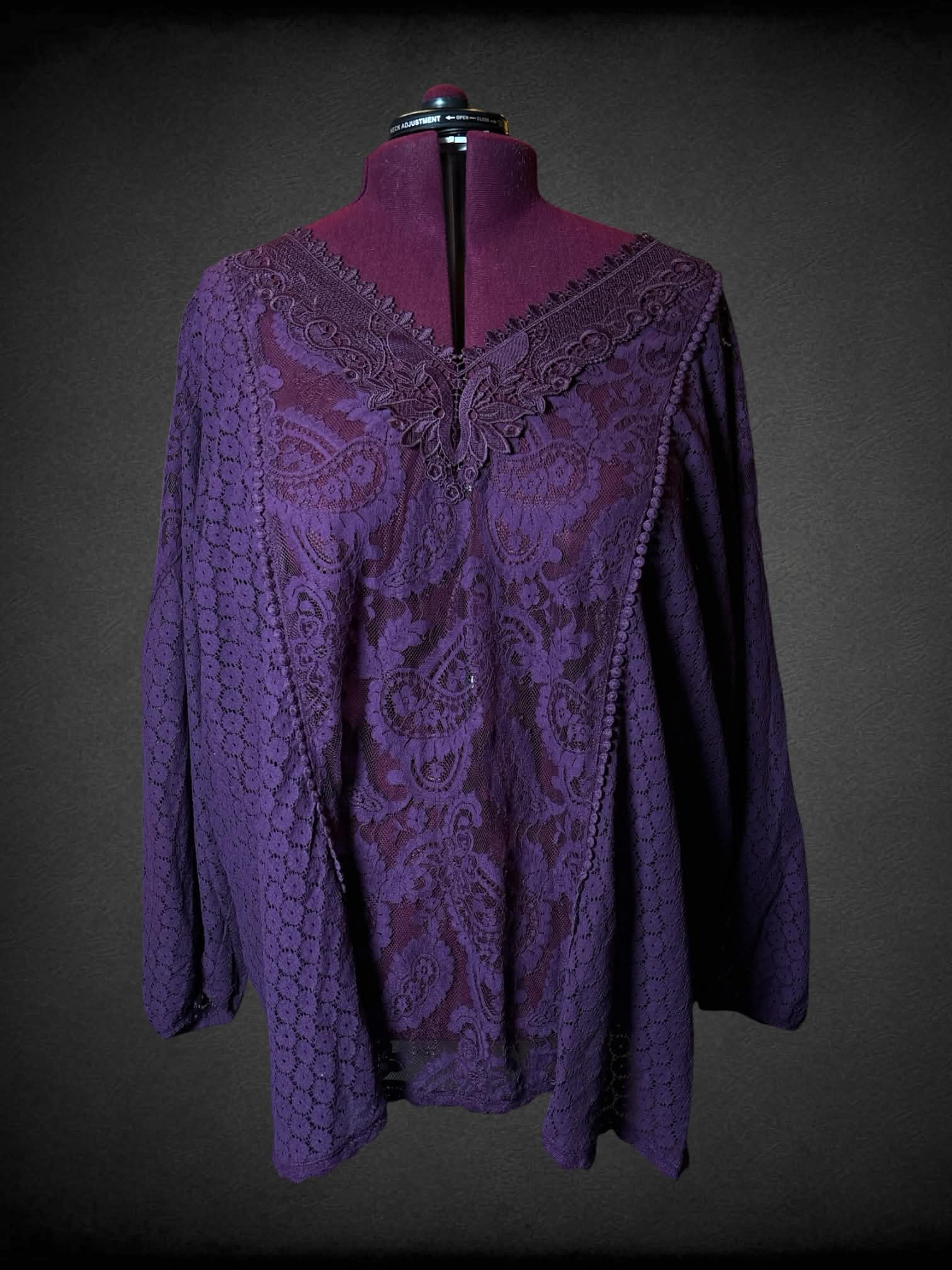 6X Torrid NWT purple long-sleeve sheer blouse with floral embroidered design
