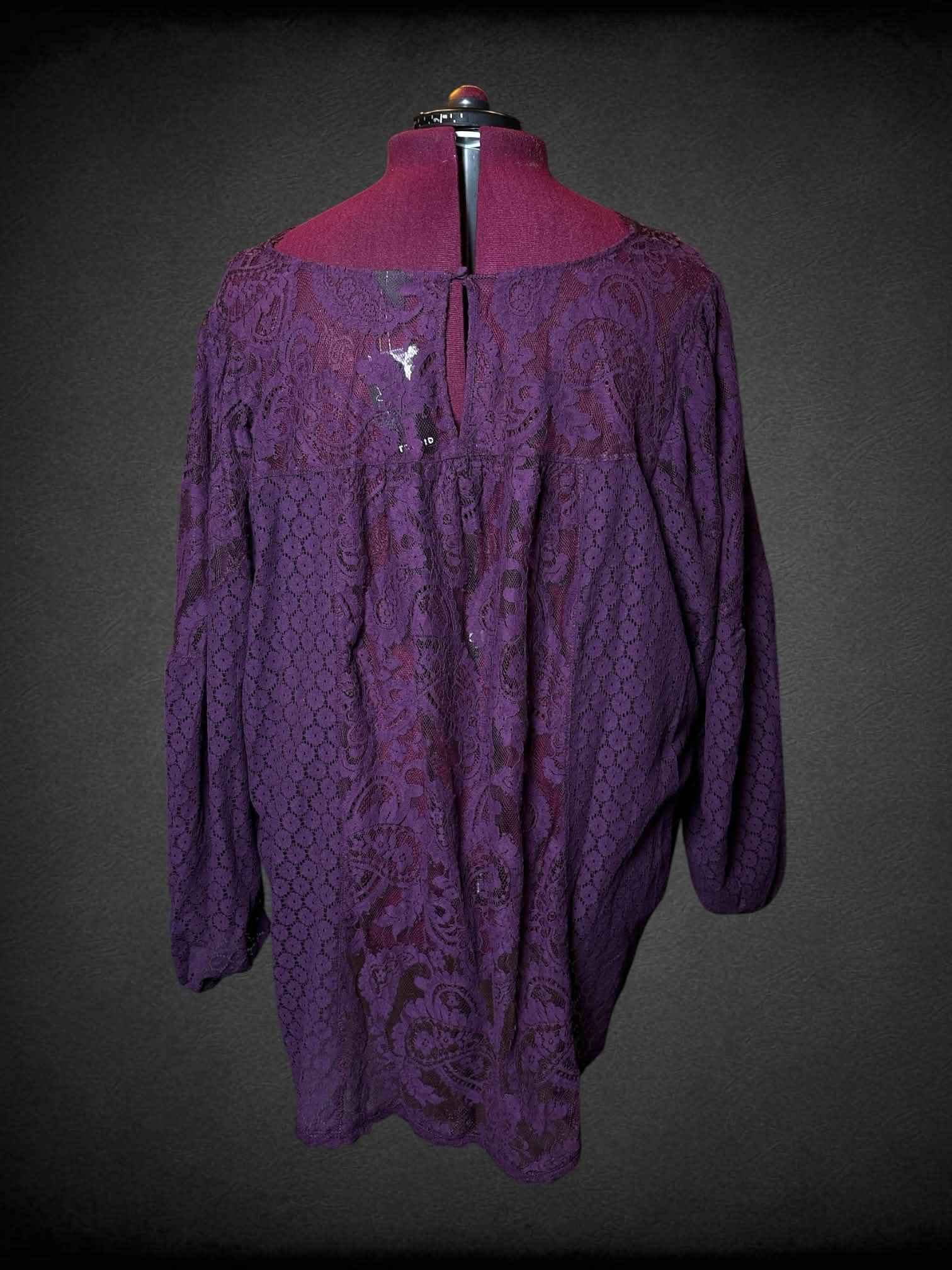 6X Torrid NWT purple long-sleeve sheer blouse with floral embroidered design