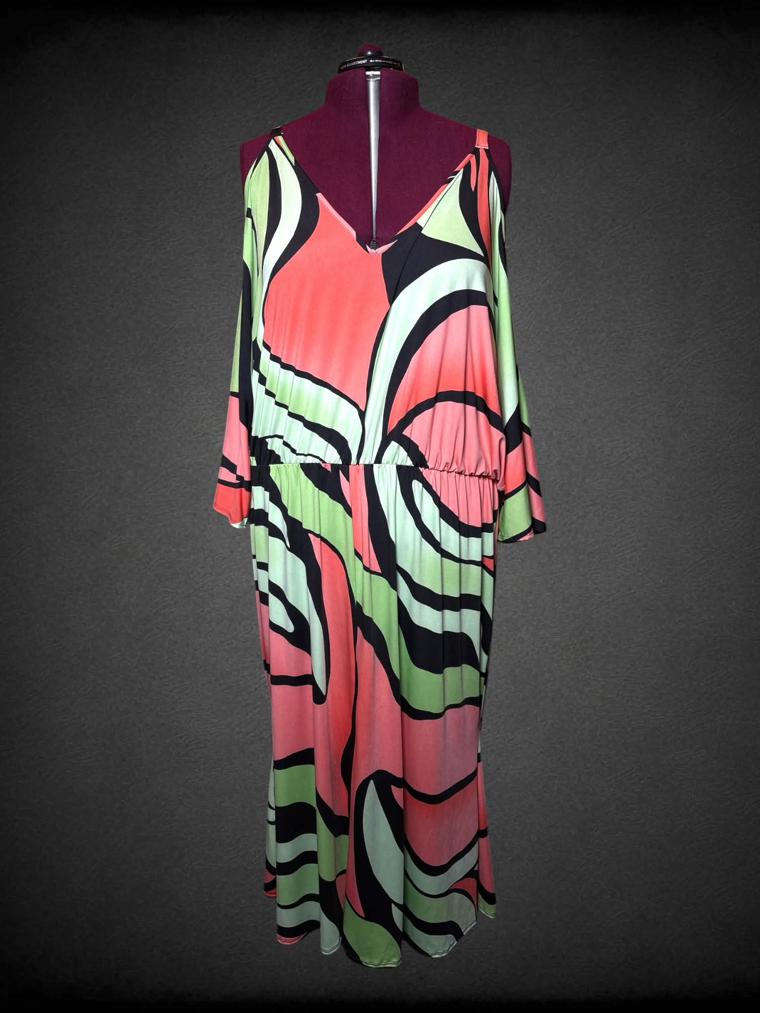 6X Ashley Stewart NWT coral & green off-the shoulder dress with long sleeves
