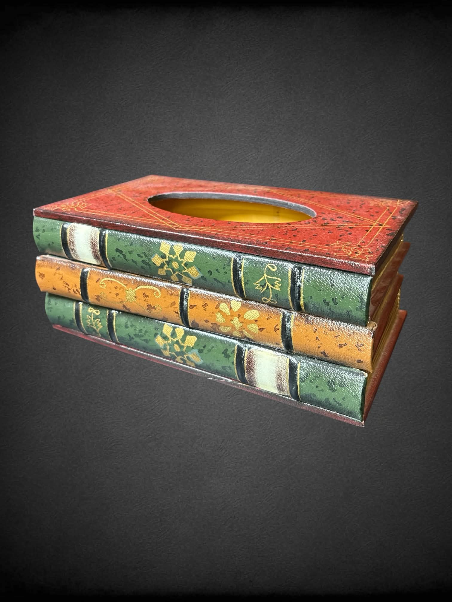 Wooden “book stack” tissue box