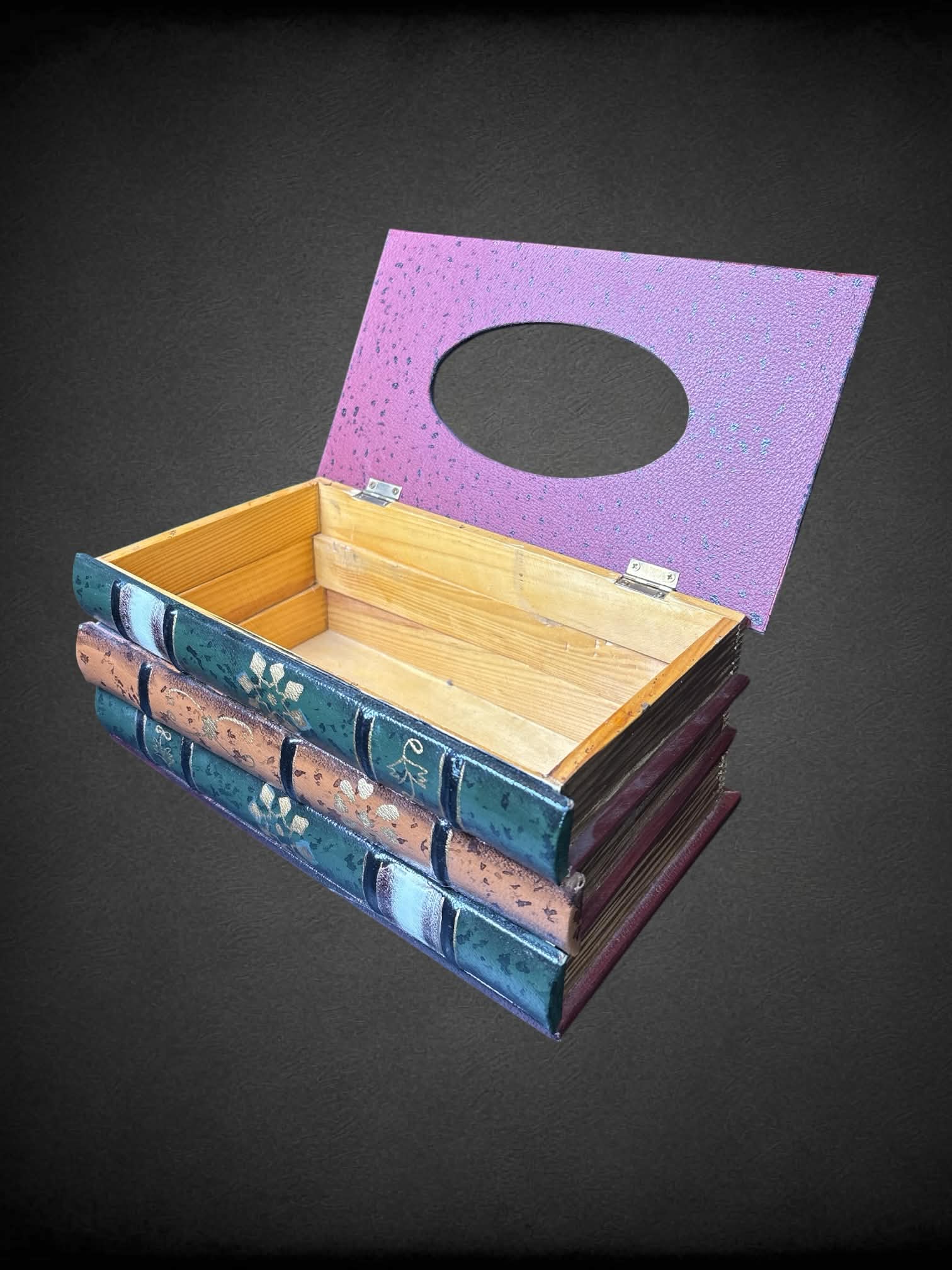 Wooden “book stack” tissue box