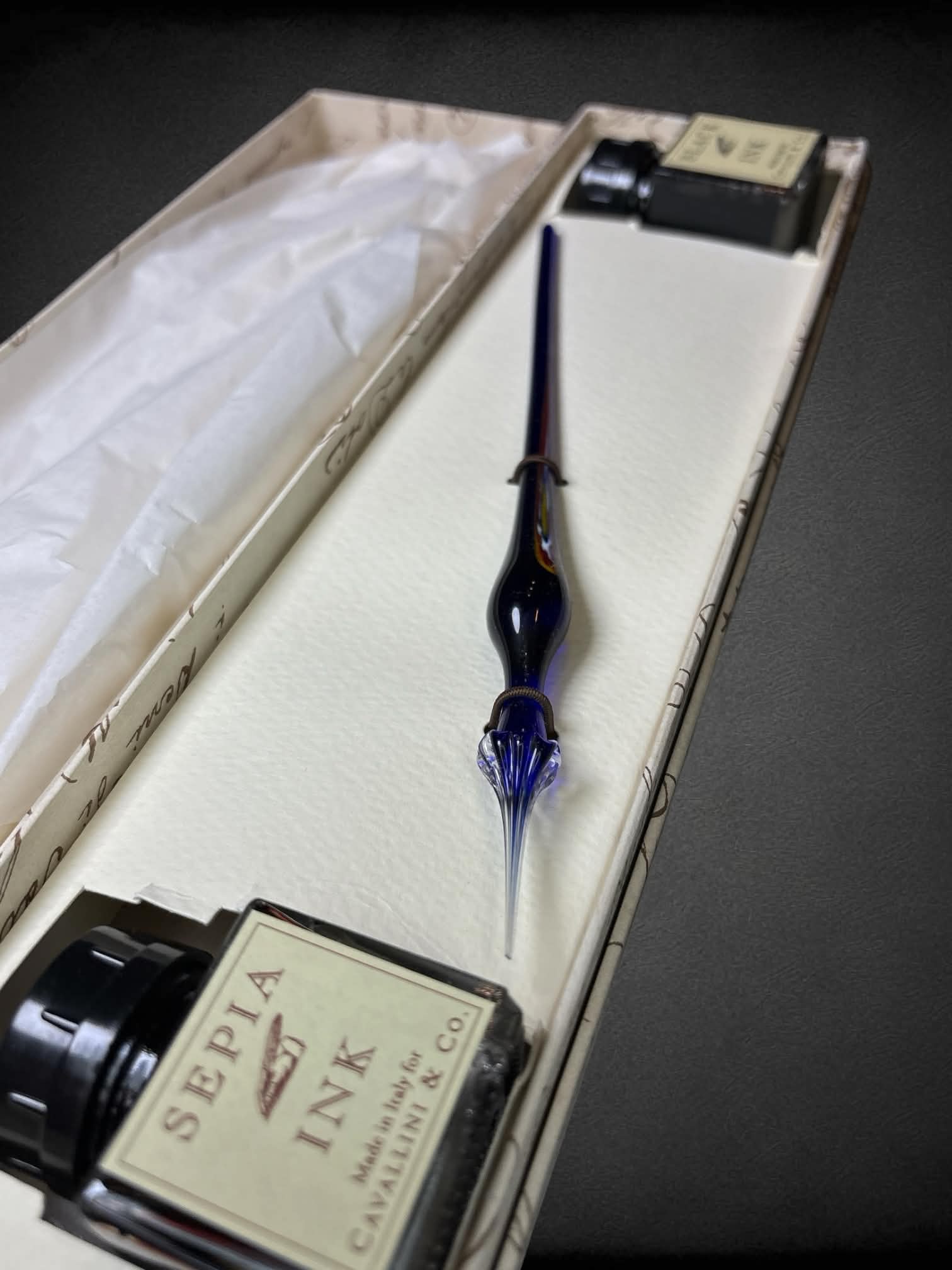 Venetian Glass Pen new in box with sepia & black ink included