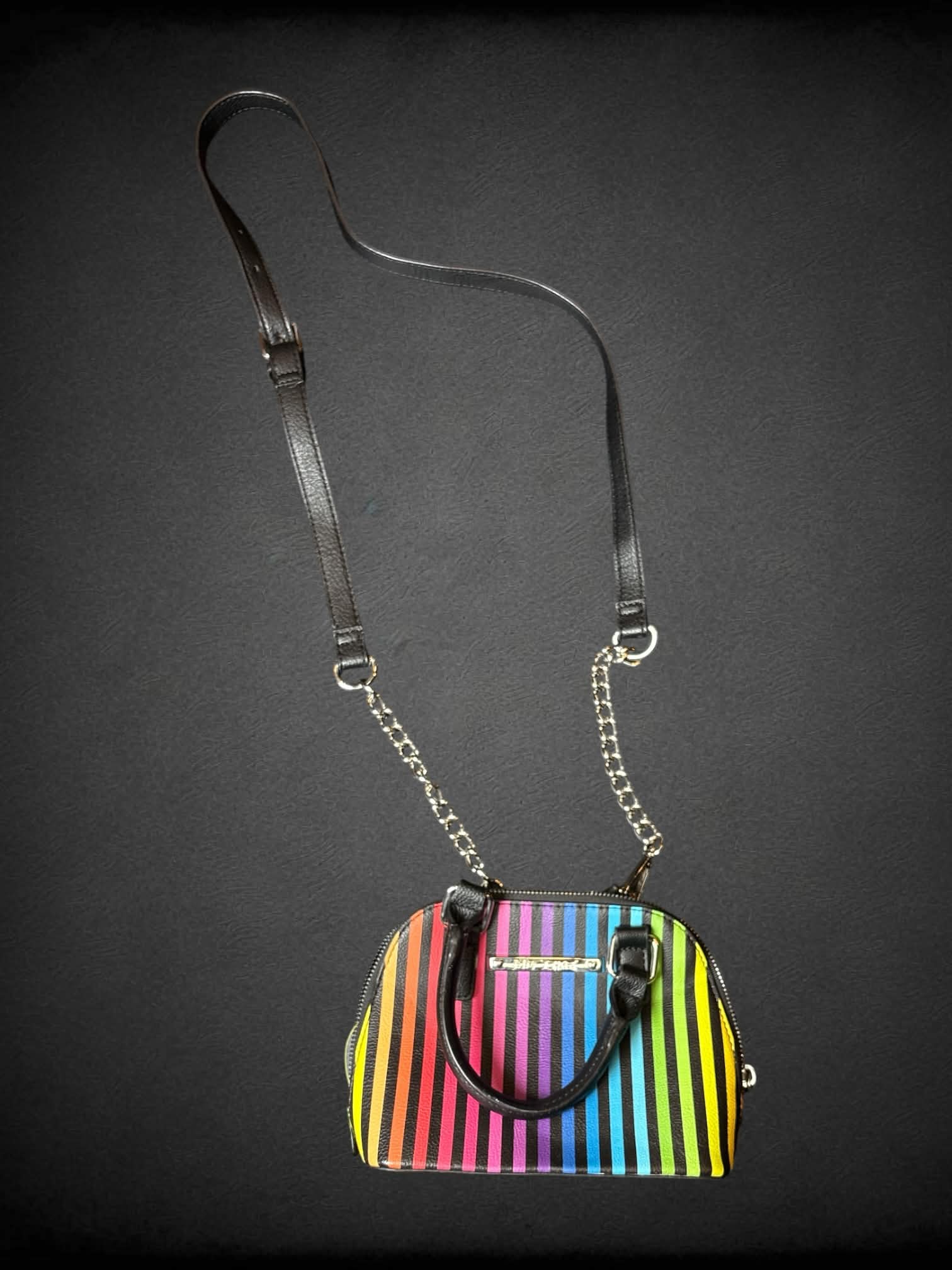 Betsey Johnson rainbow striped shoulder bag with zipper pocket