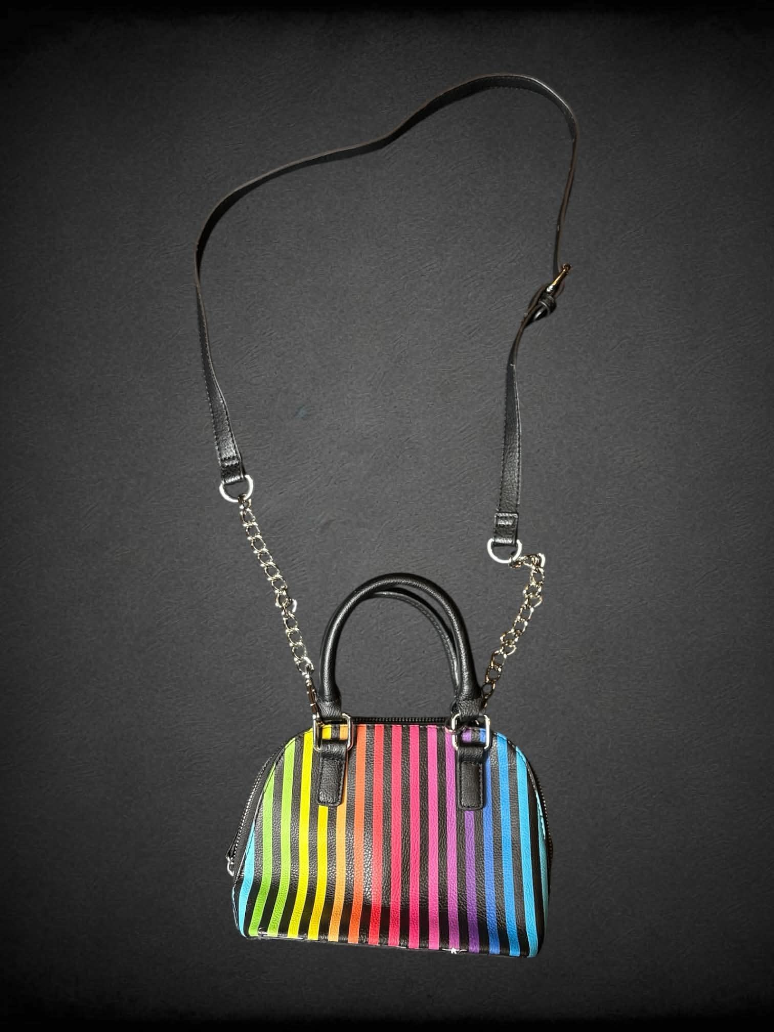 Betsey Johnson rainbow striped shoulder bag with zipper pocket
