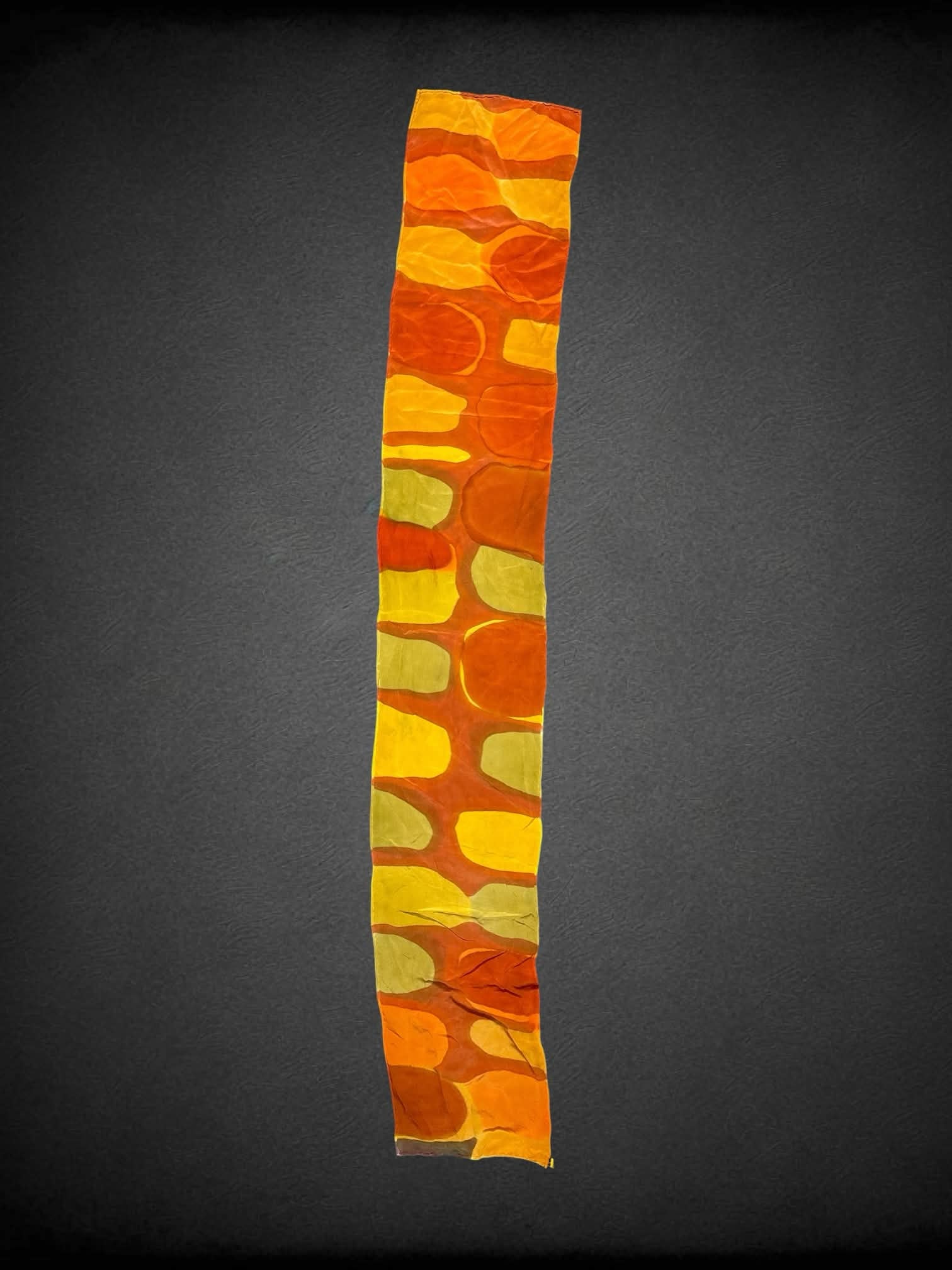 Susan Steinbrock Design vintage orange hand-painted silk scarf with green detailing