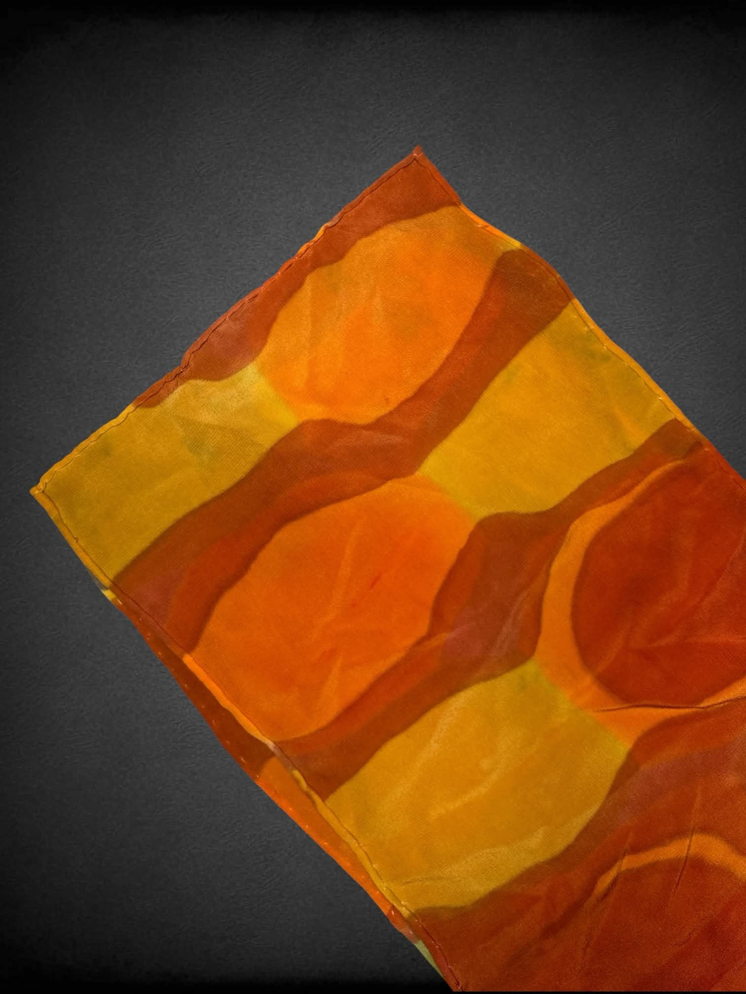 Susan Steinbrock Design vintage orange hand-painted silk scarf with green detailing