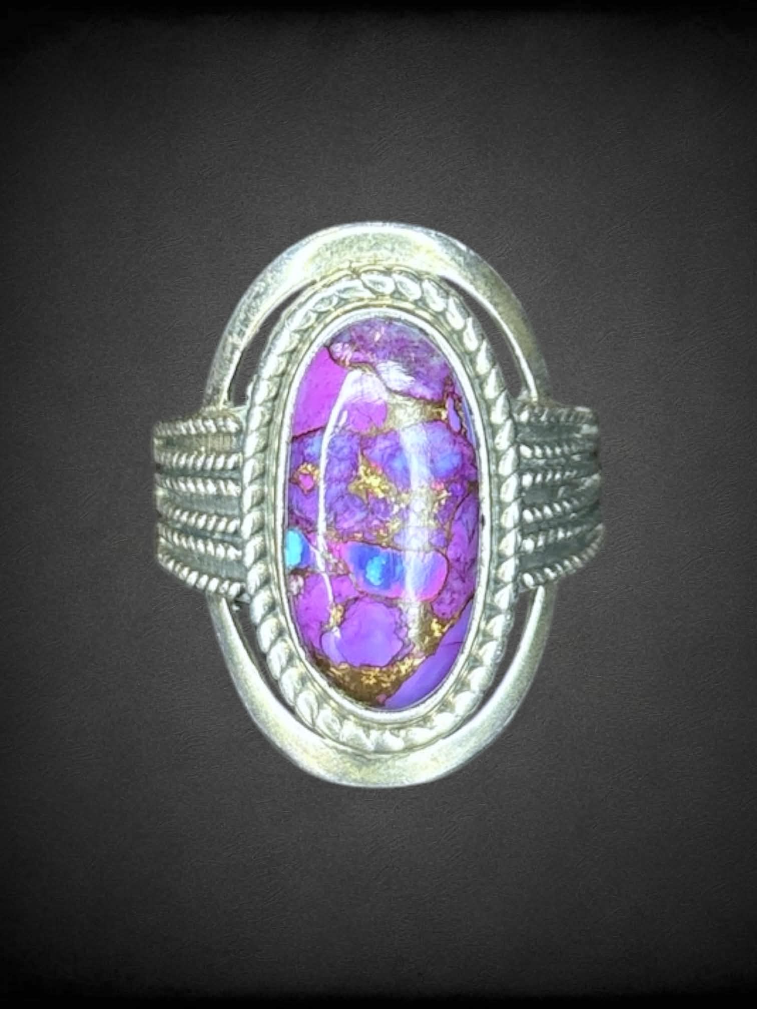 Size 10 silver ring with purple & blue stone