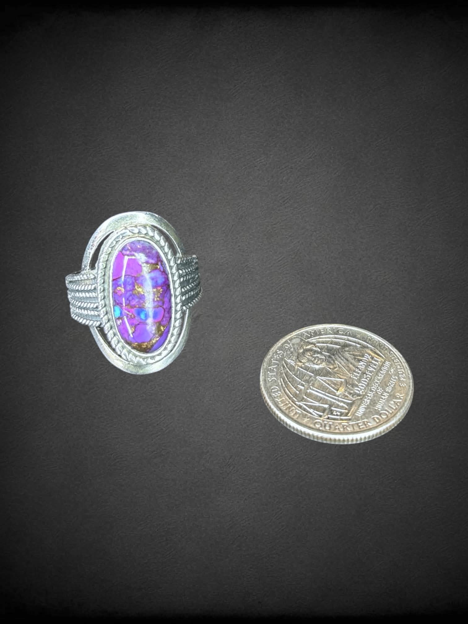 Size 10 silver ring with purple & blue stone