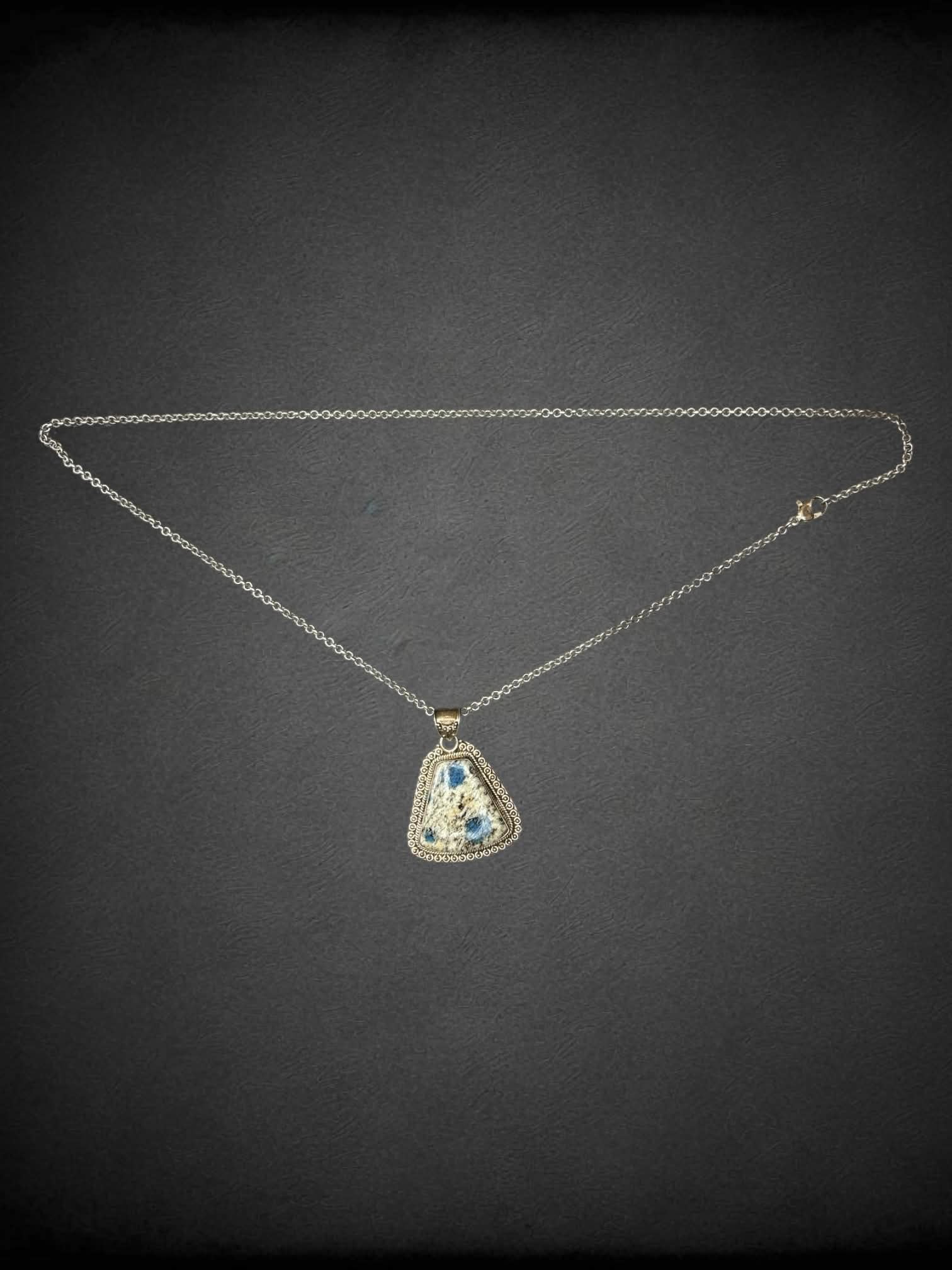 Silver chain necklace with 925 sterling silver stone pendant