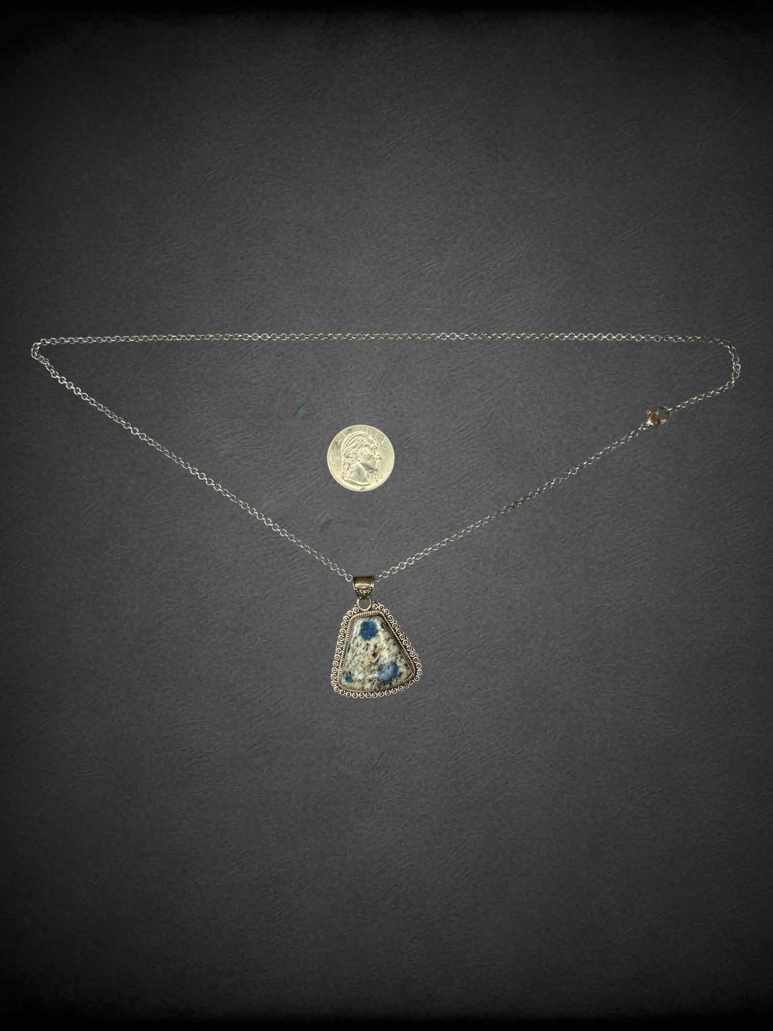 Silver chain necklace with 925 sterling silver stone pendant