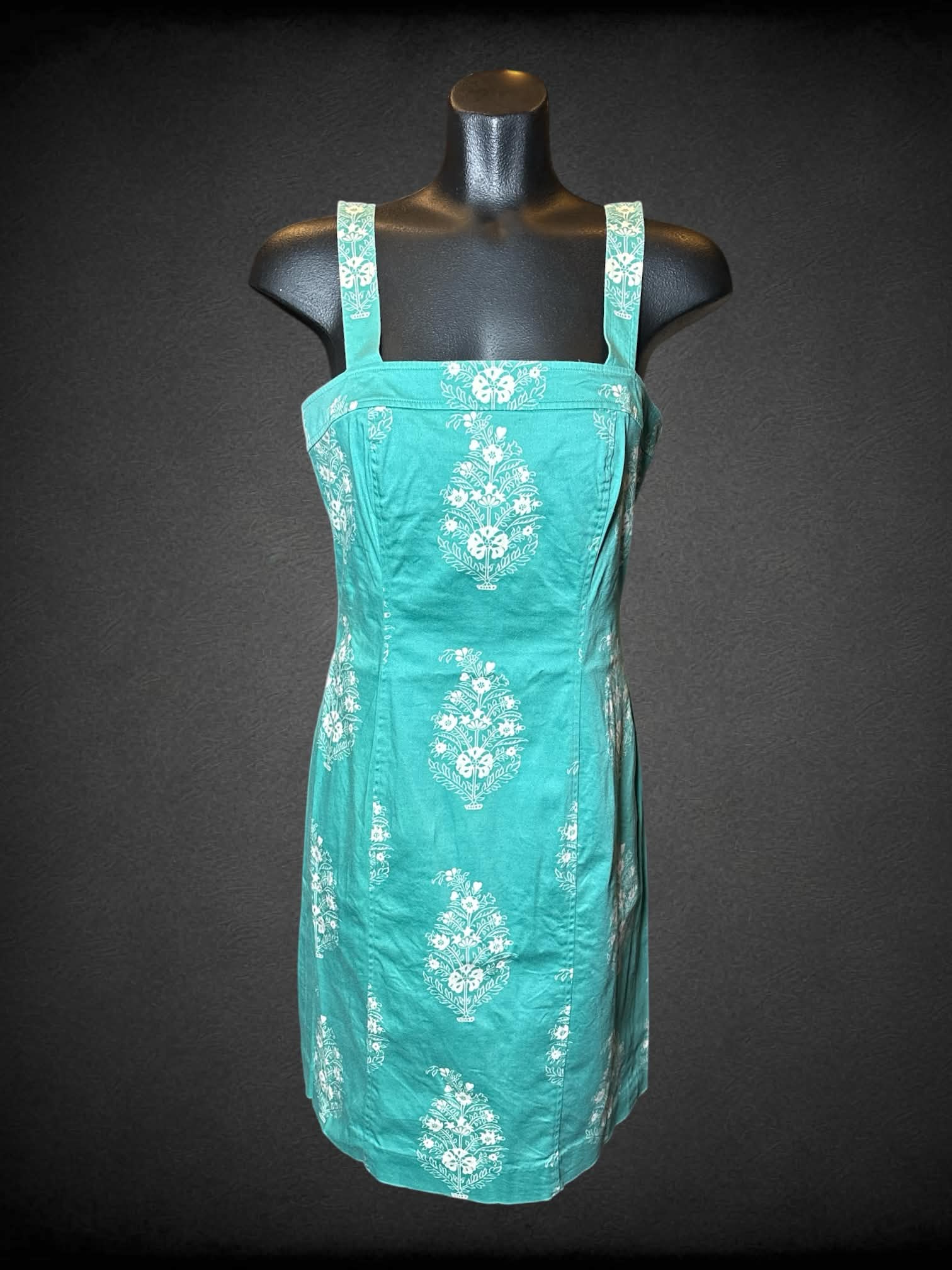 S Jones New York green dress with floral pattern, with zipper on back