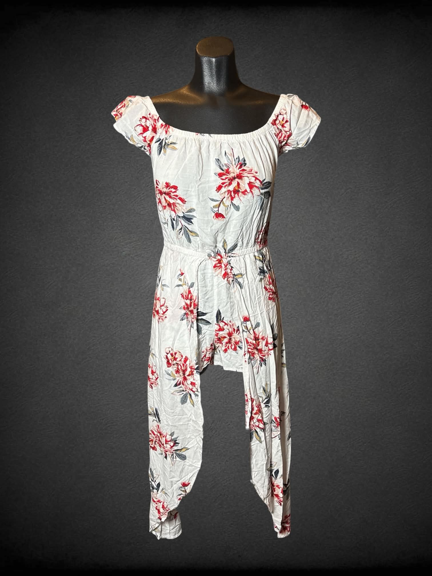 S Toxik3 white sheer jumpsuit with floral pattern and flowy