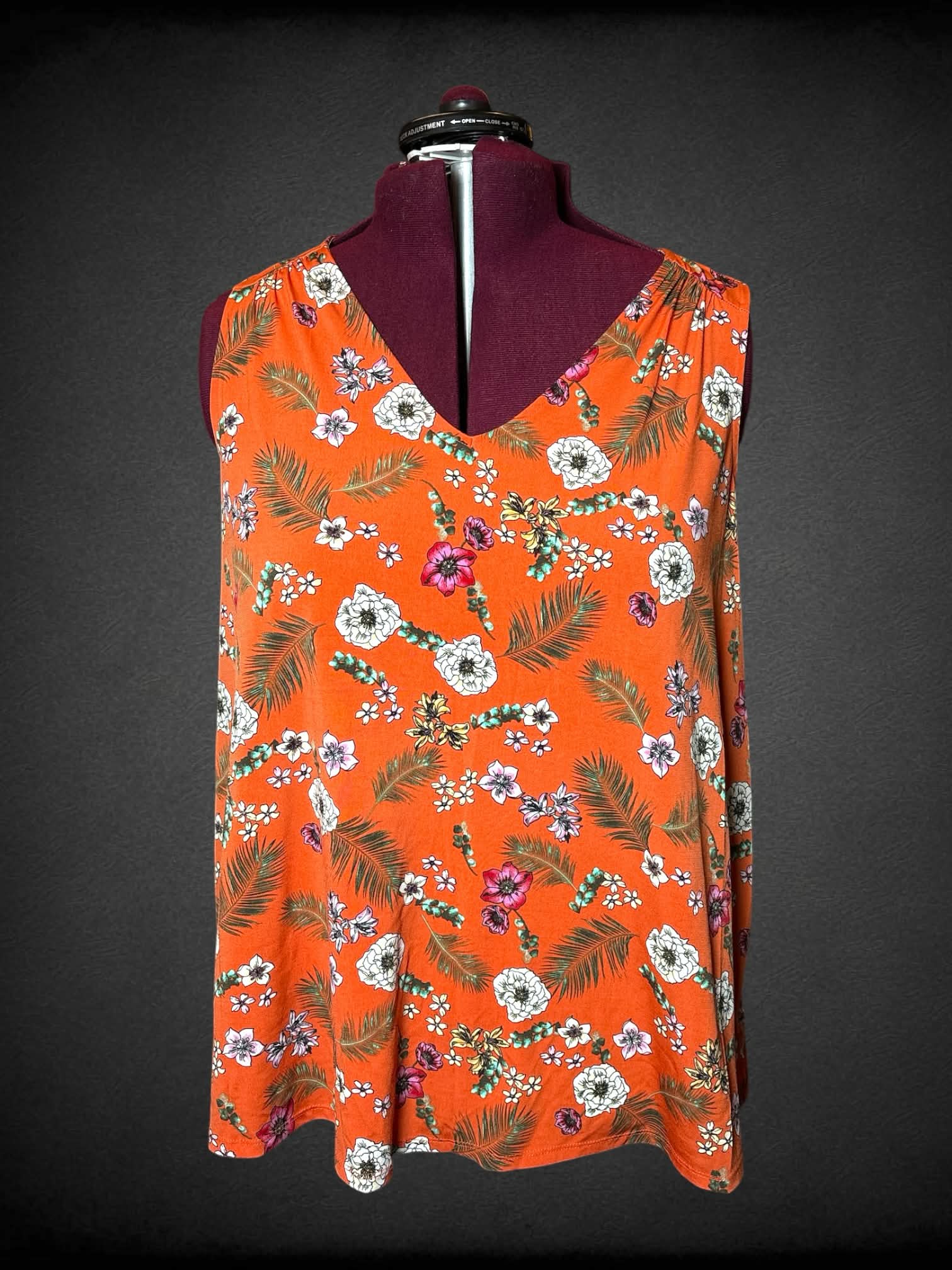 4X Lane Bryant orange flowy tank top with tropical floral pattern