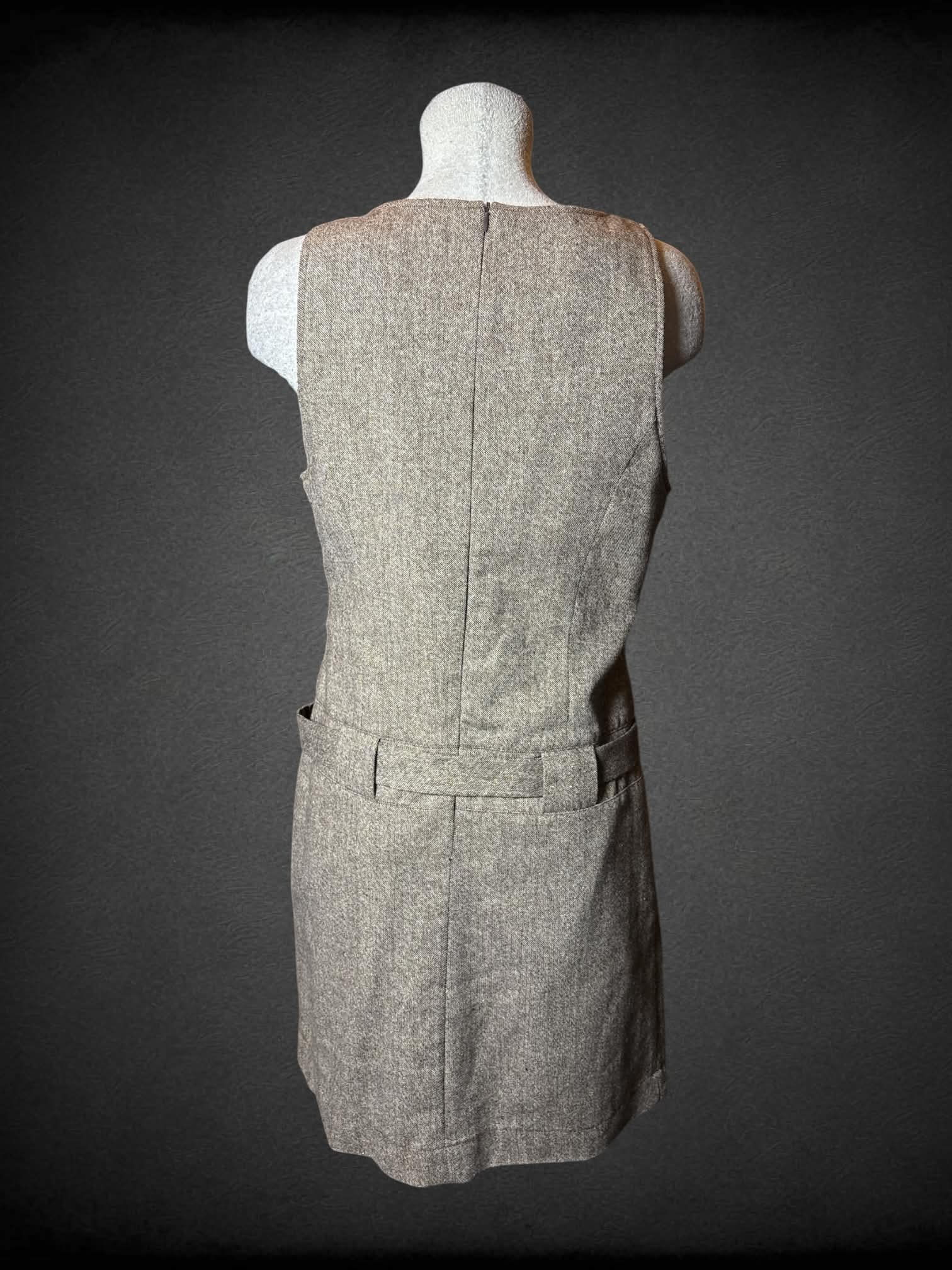 L Forever brown wool dress with sparkle detailing, pockets, belt on waist, and zipper on back