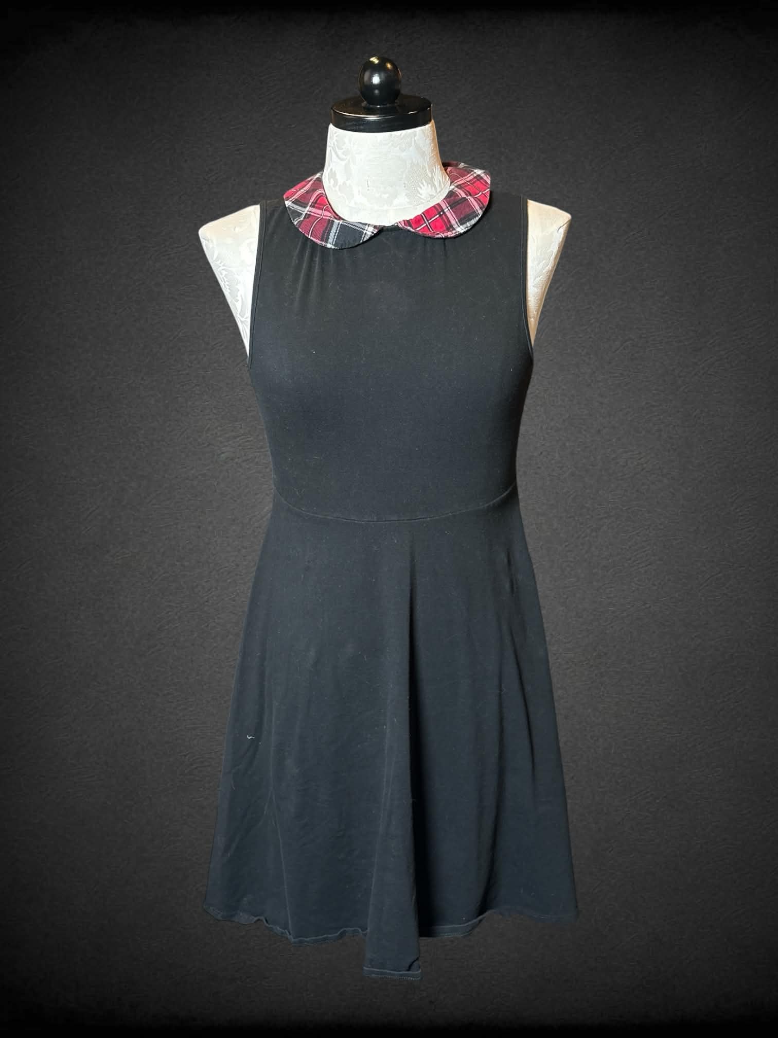 0X Torrid black dress with red plaid collar, and button on back