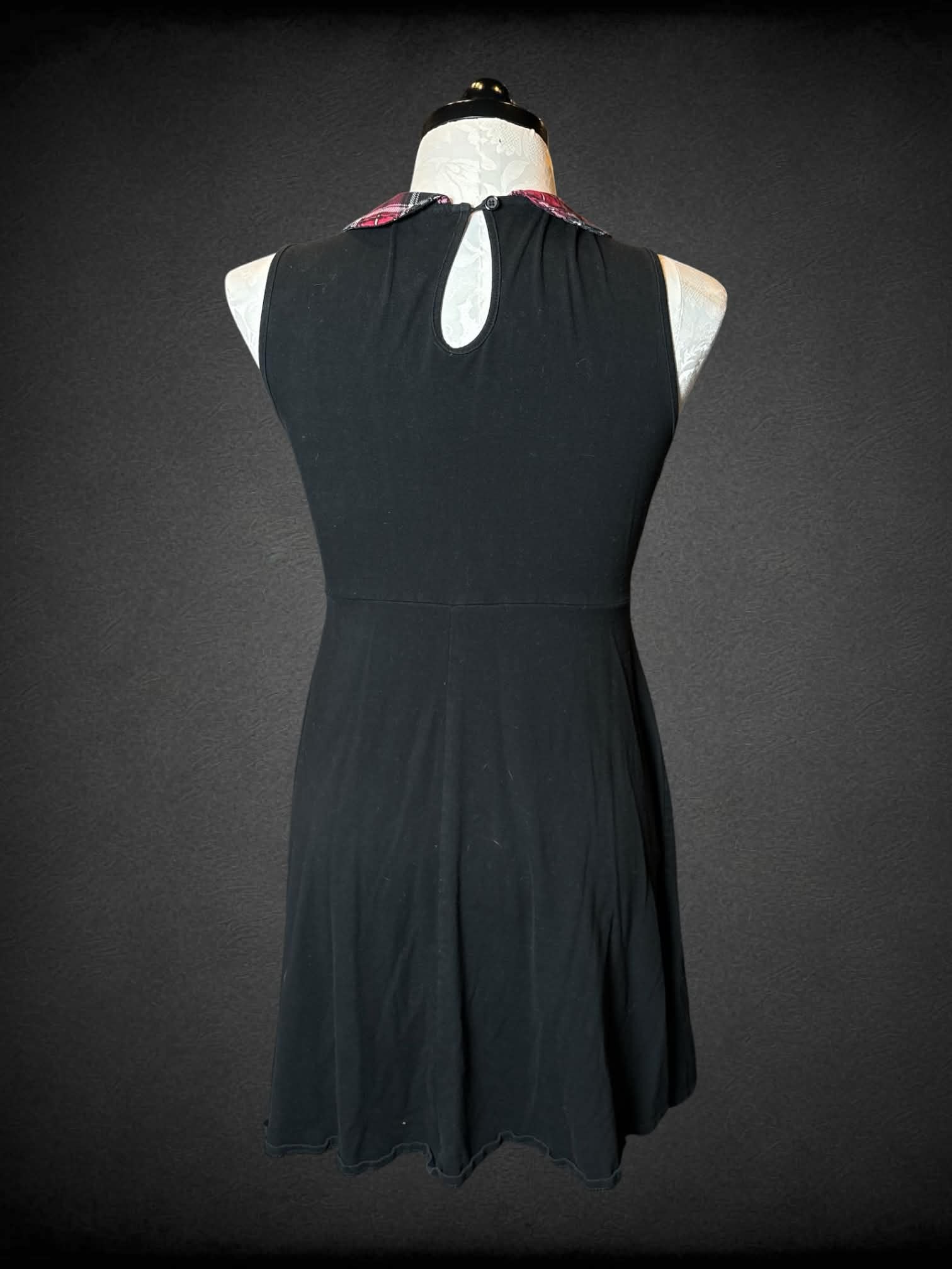 0X Torrid black dress with red plaid collar, and button on back