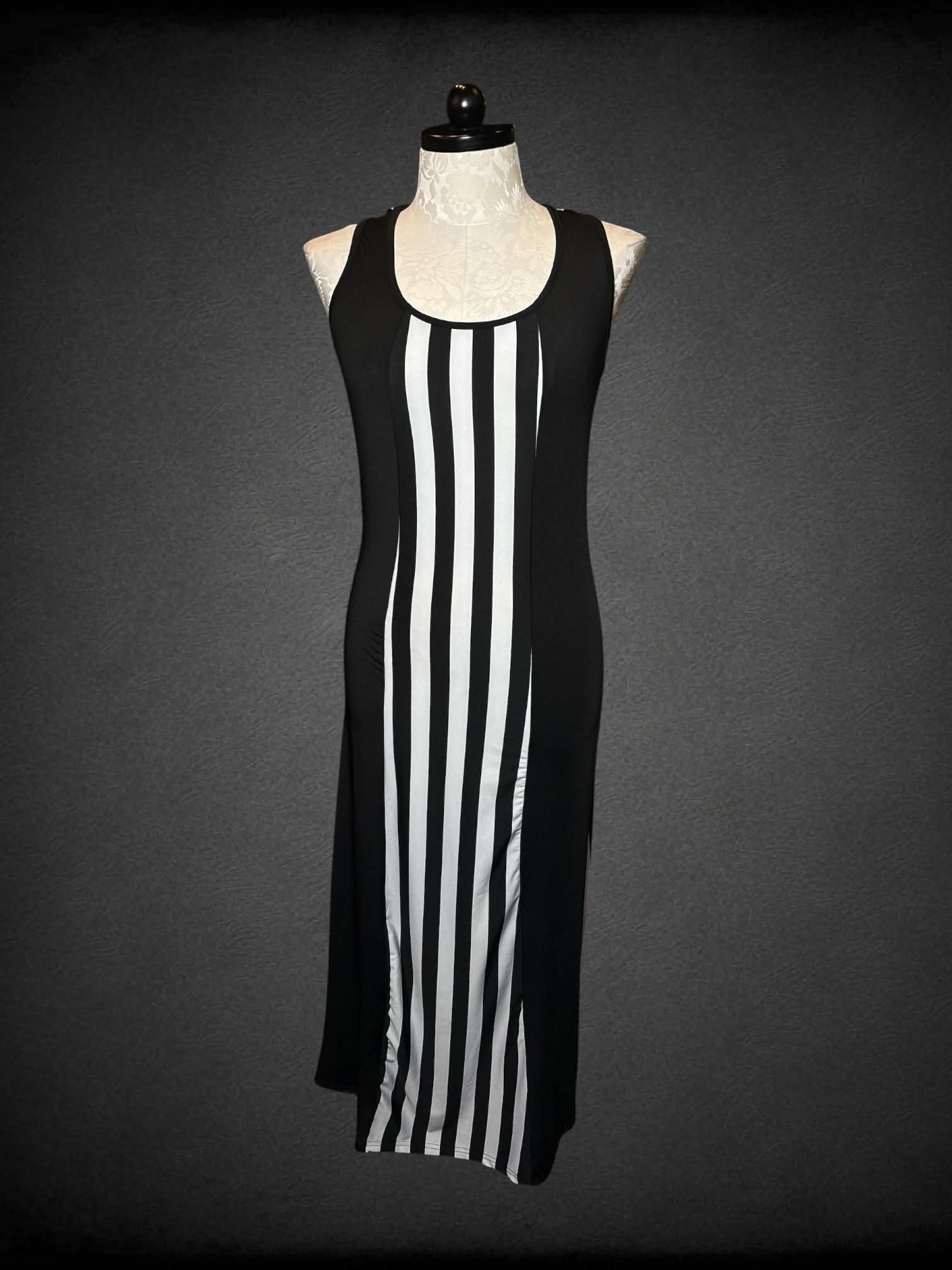 1X Just Love black dress with striped design on front and back