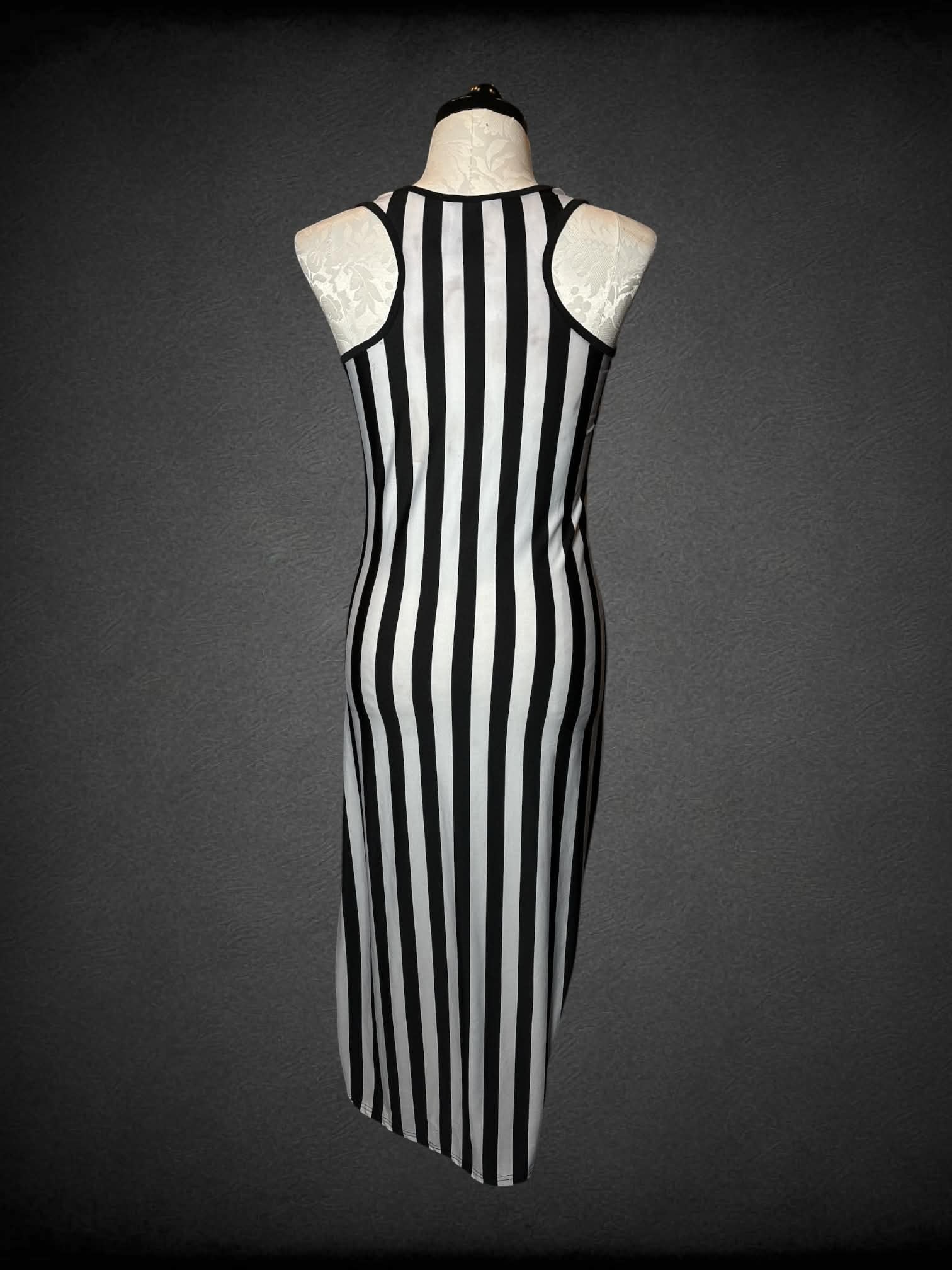 1X Just Love black dress with striped design on front and back