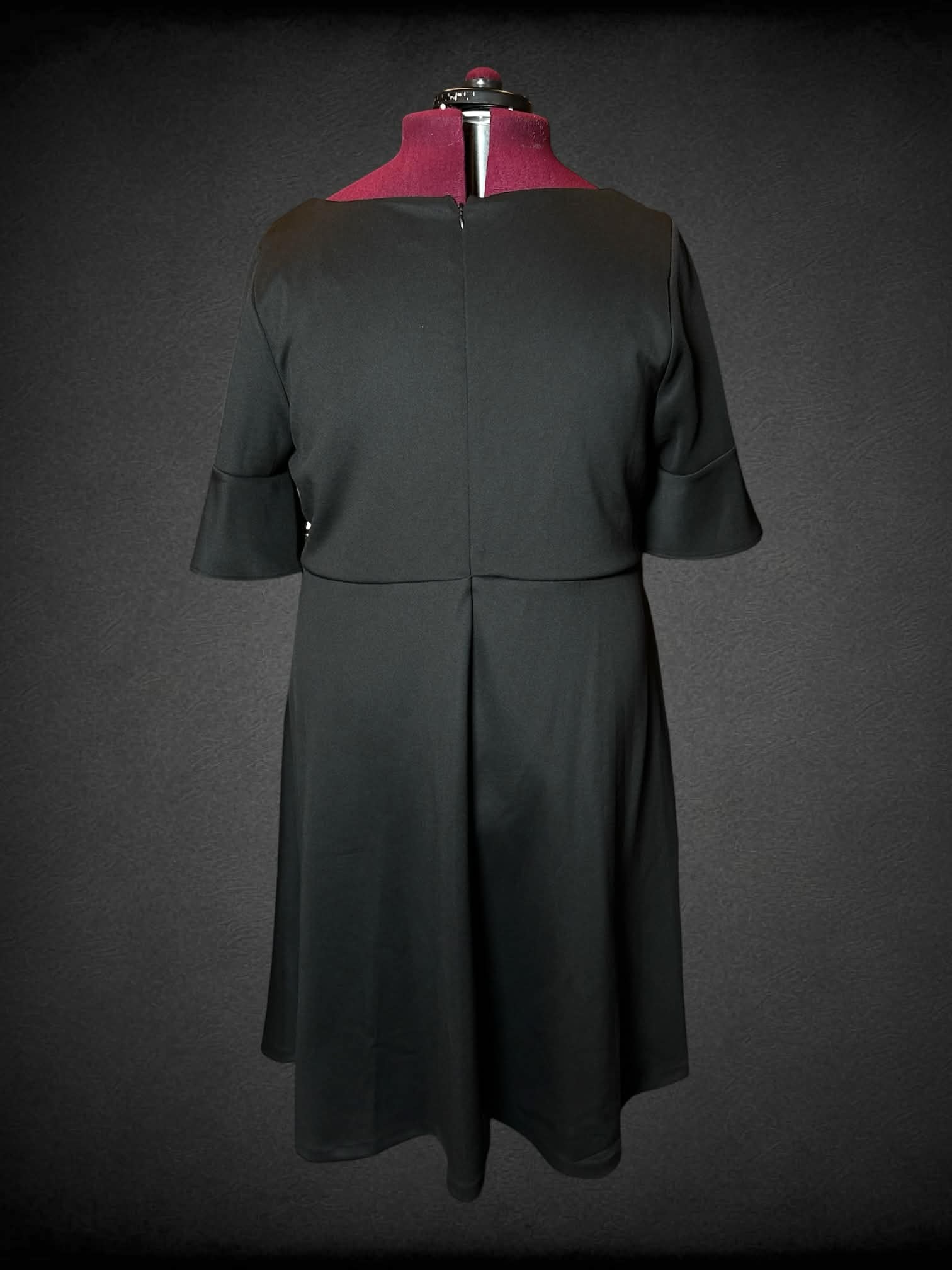 3X Sangria black dress with embroidered pink flowers on front, and zipper on back