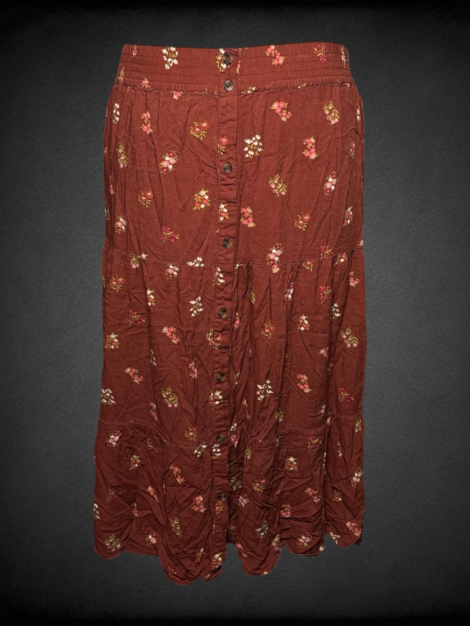 4X Sonoma brown skirt with pockets, floral pattern, and buttons on front