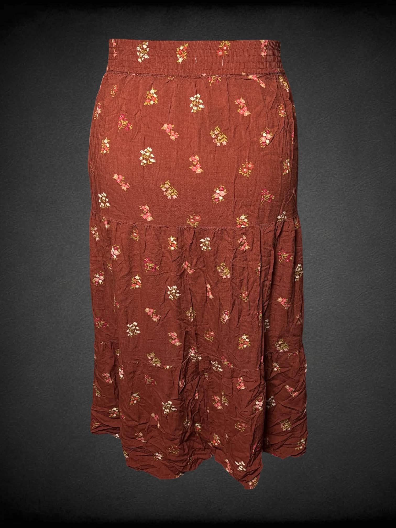 4X Sonoma brown skirt with pockets, floral pattern, and buttons on front