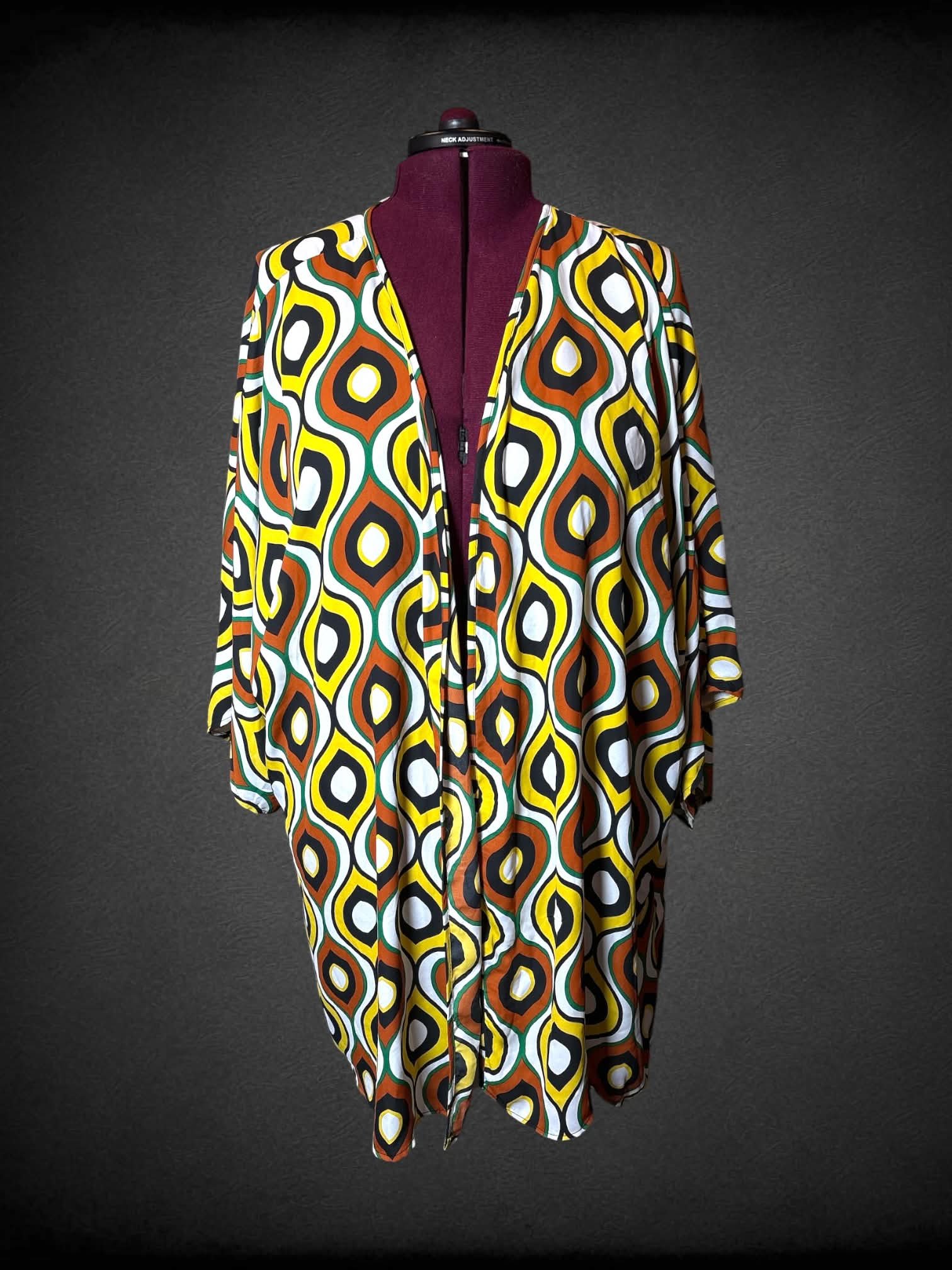 6X Ashley Stewart white flowy cardigan with brown, yellow & green ornamental pattern
