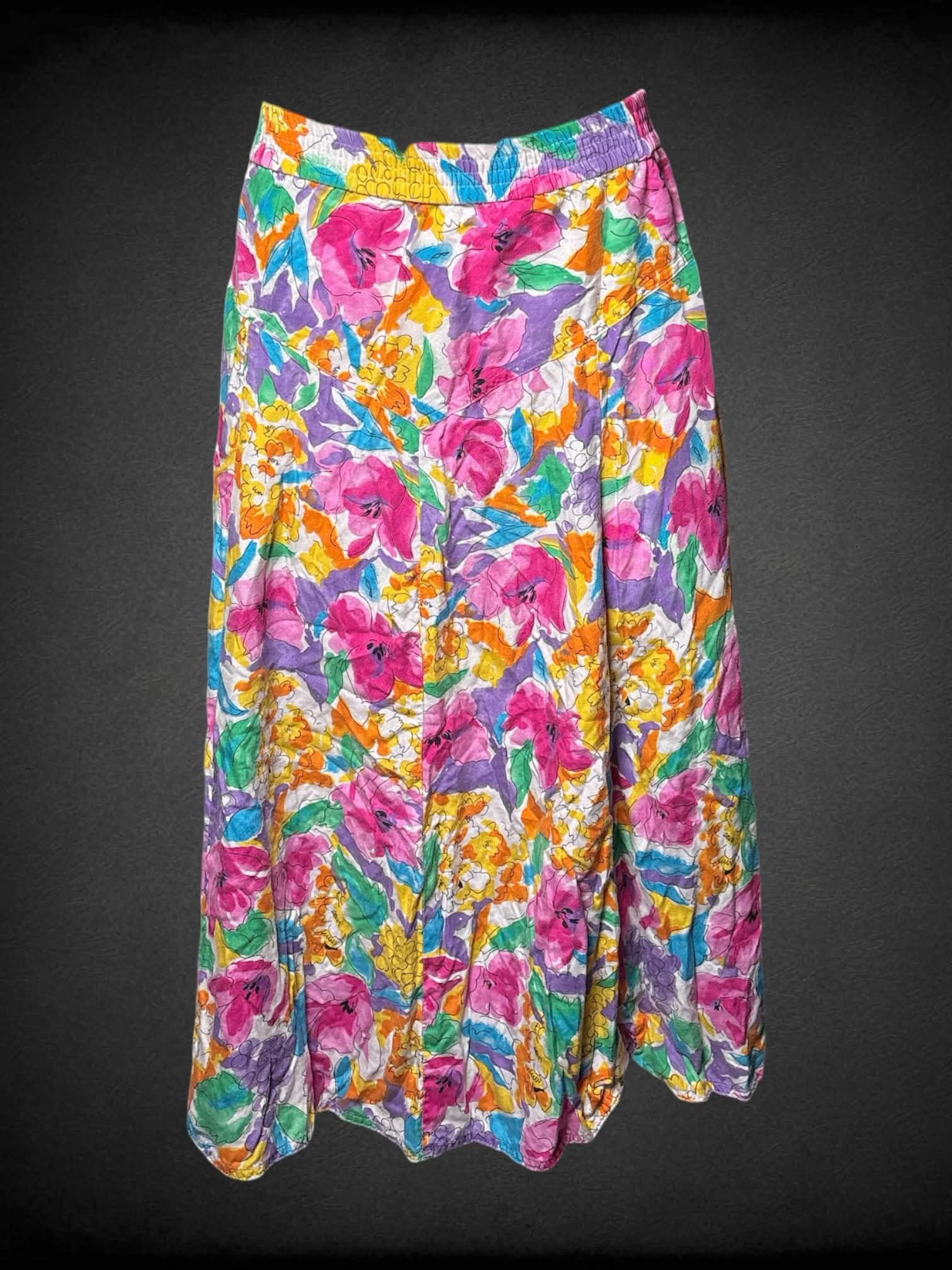 L Colorayons vintage white skirt with watercolor floral design