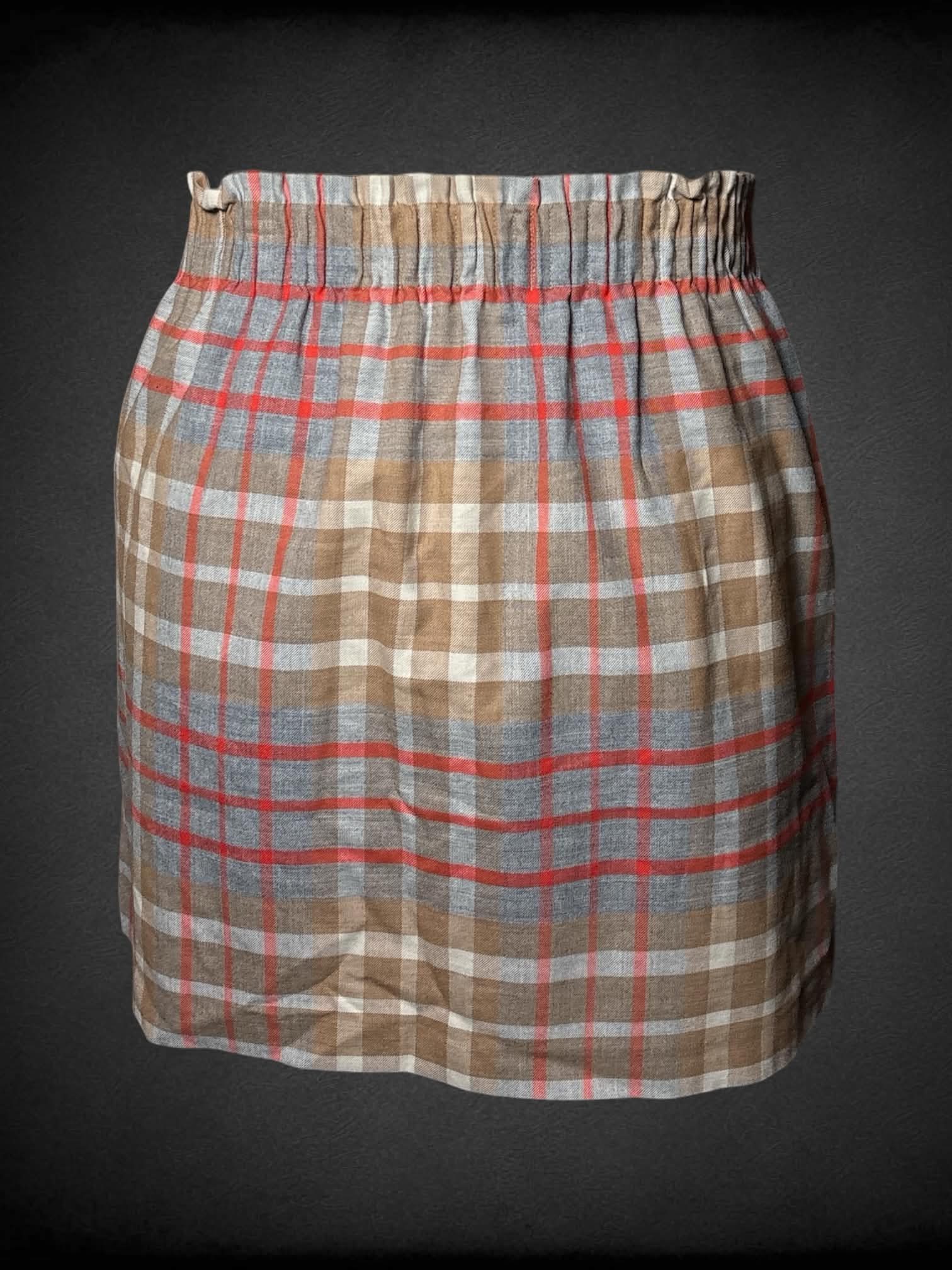 XL J. Crew brown plaid pencil skirt with pockets, and stretch waist