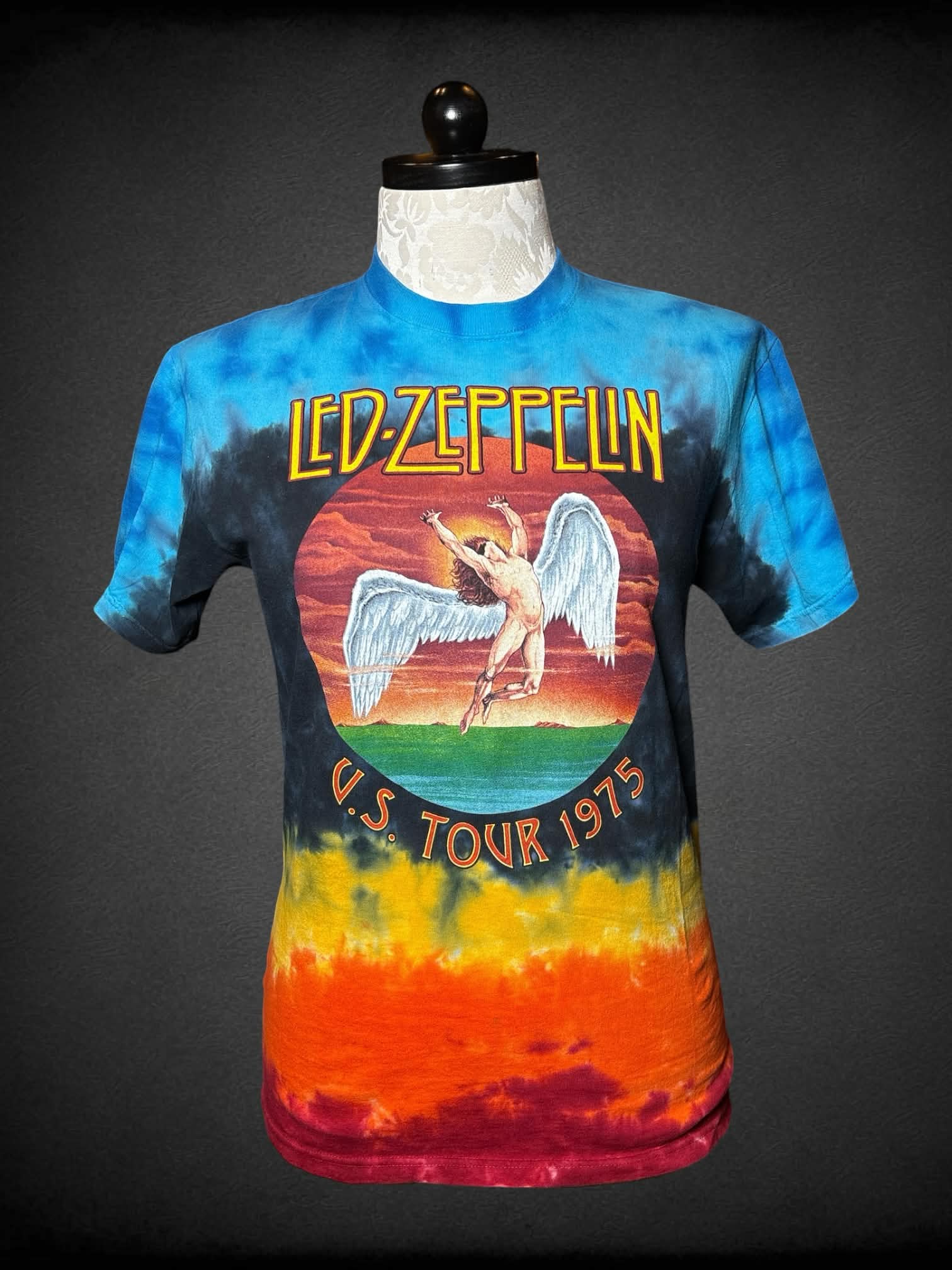 XL Led Zeppelin colorful tie-dye t shirt with “Led Zeppelin” angel graphic on front