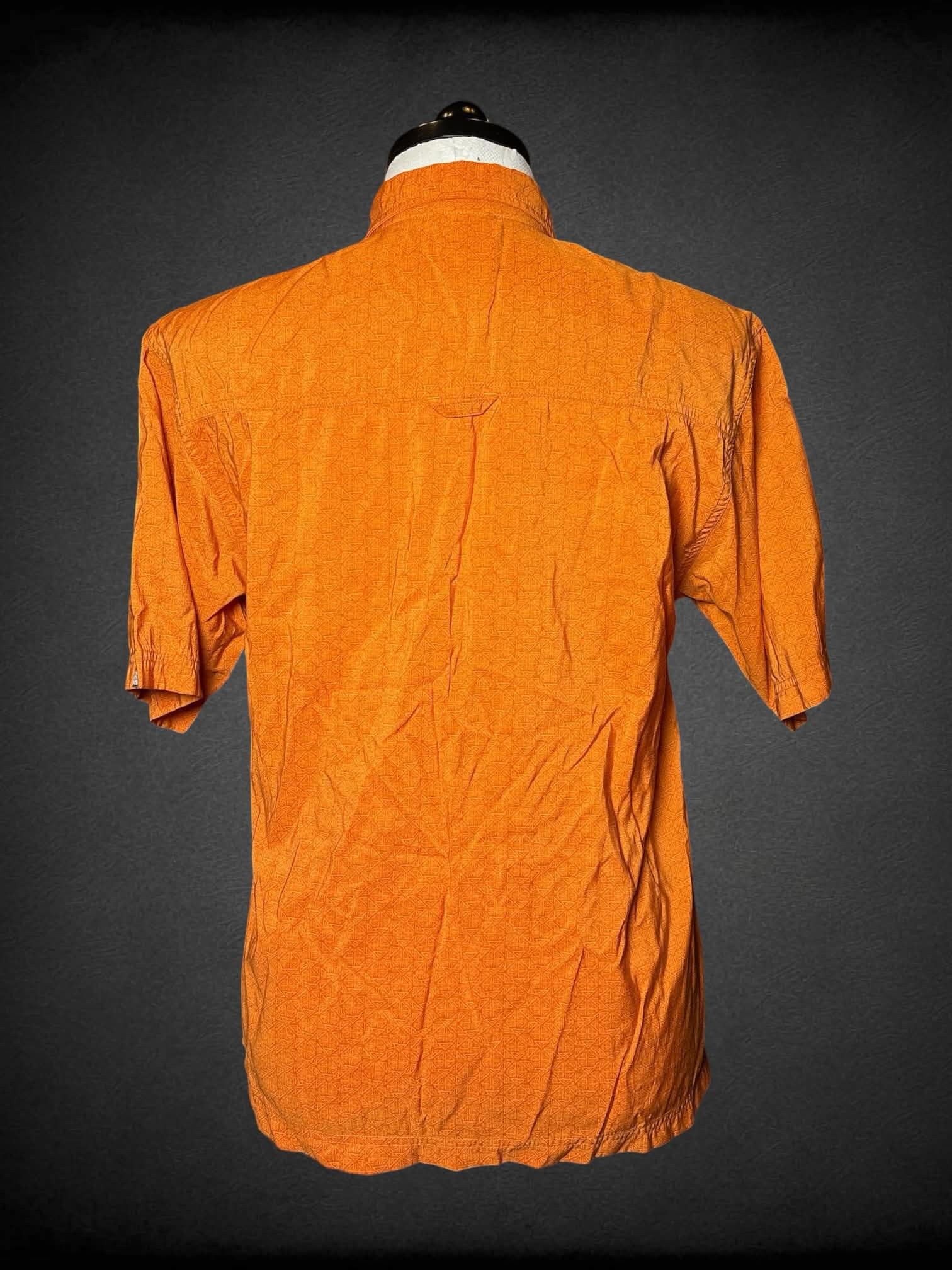 0X The North Face orange button-up shirt with white tribal pattern, and zipper pocket on front