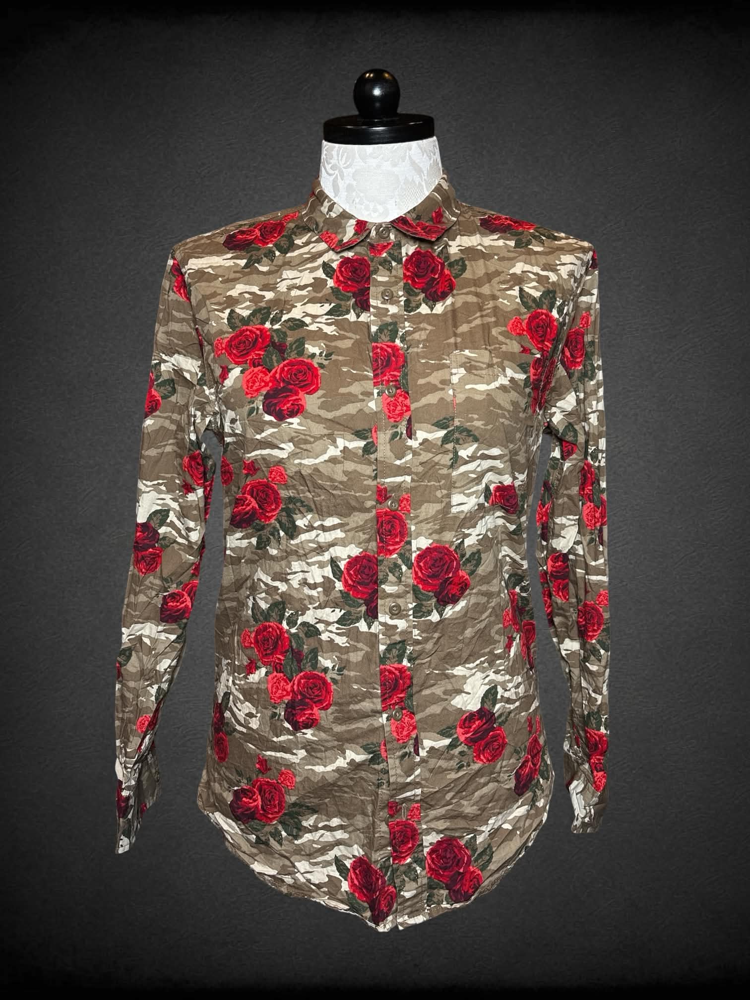 0X The Rail brown camo button-up shirt with rose pattern