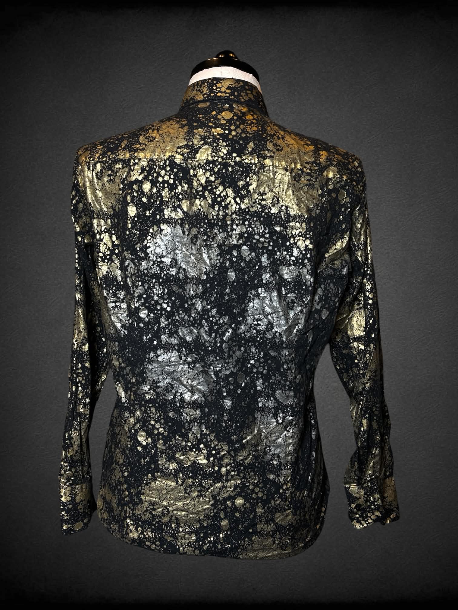 1X Barabas black button-up shirt with gold & silver speckled pattern