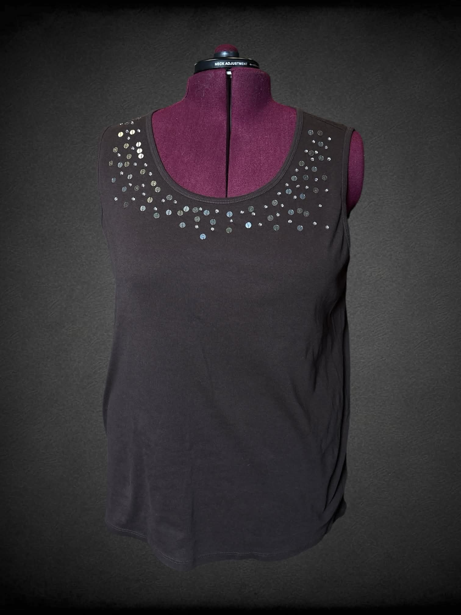 4X Style&Co brown tank top with sequins and beaded detailing on neckline