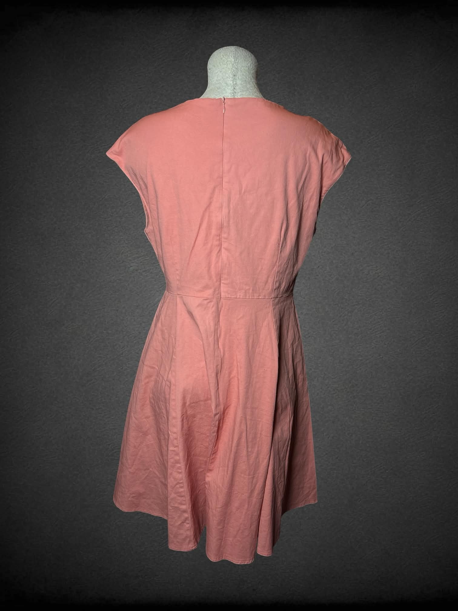 L Aranee pink short dress with decorative buttons on front, lace collar, and zipper on back