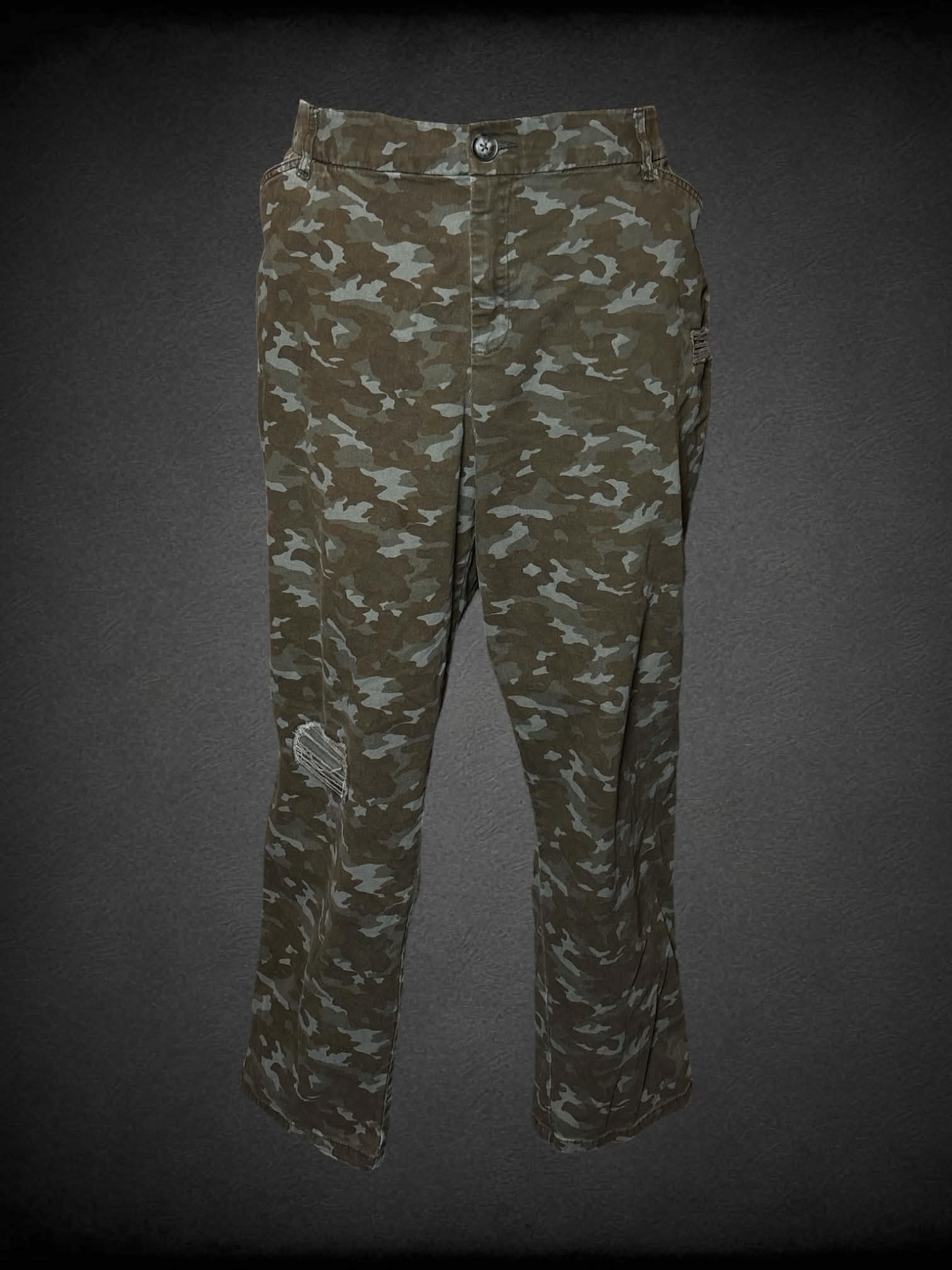 3X Lane Bryant green camo distressed pants with stretch waist