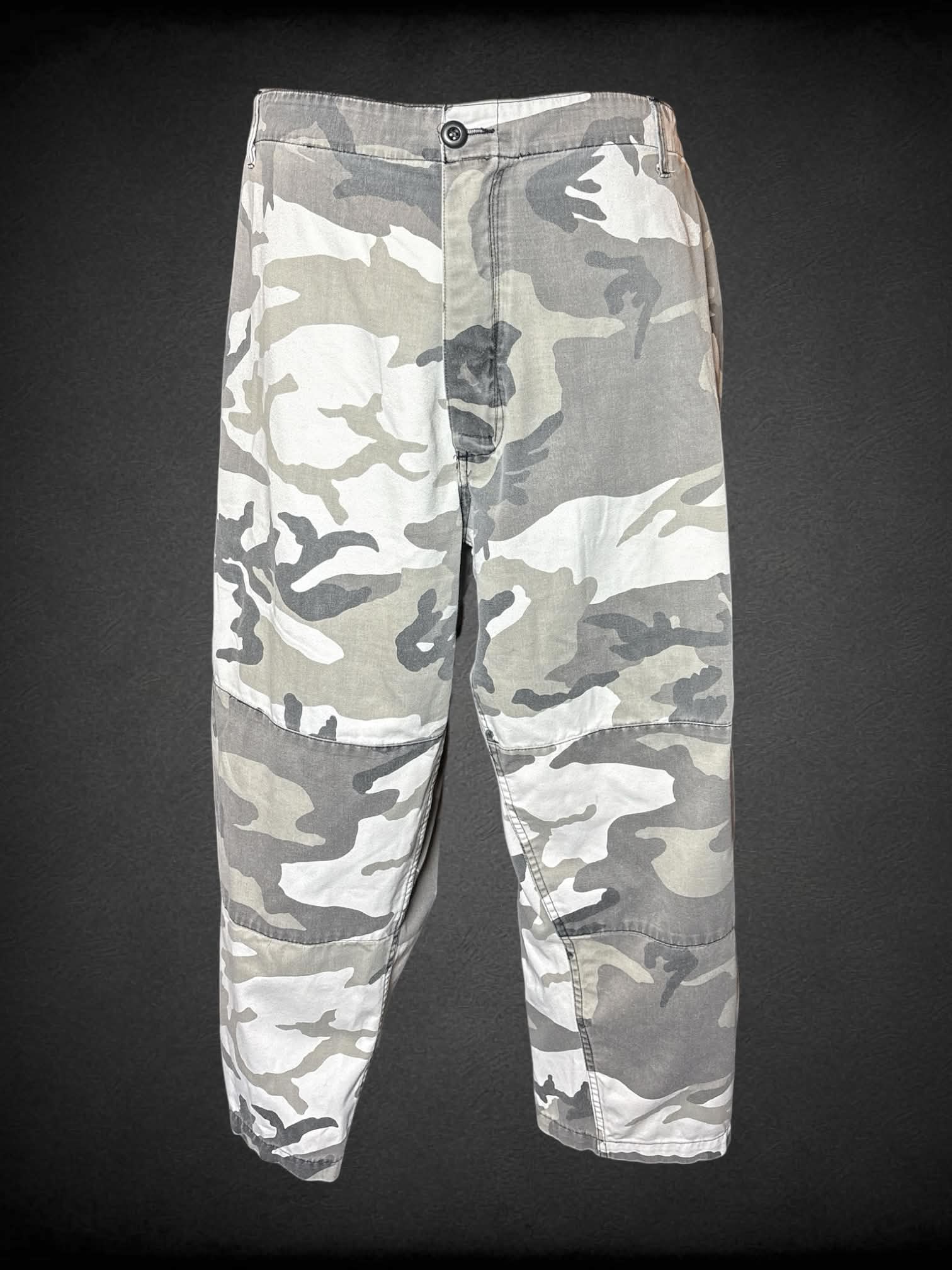 4X grey camo cargo pants with adjustable stretch waist