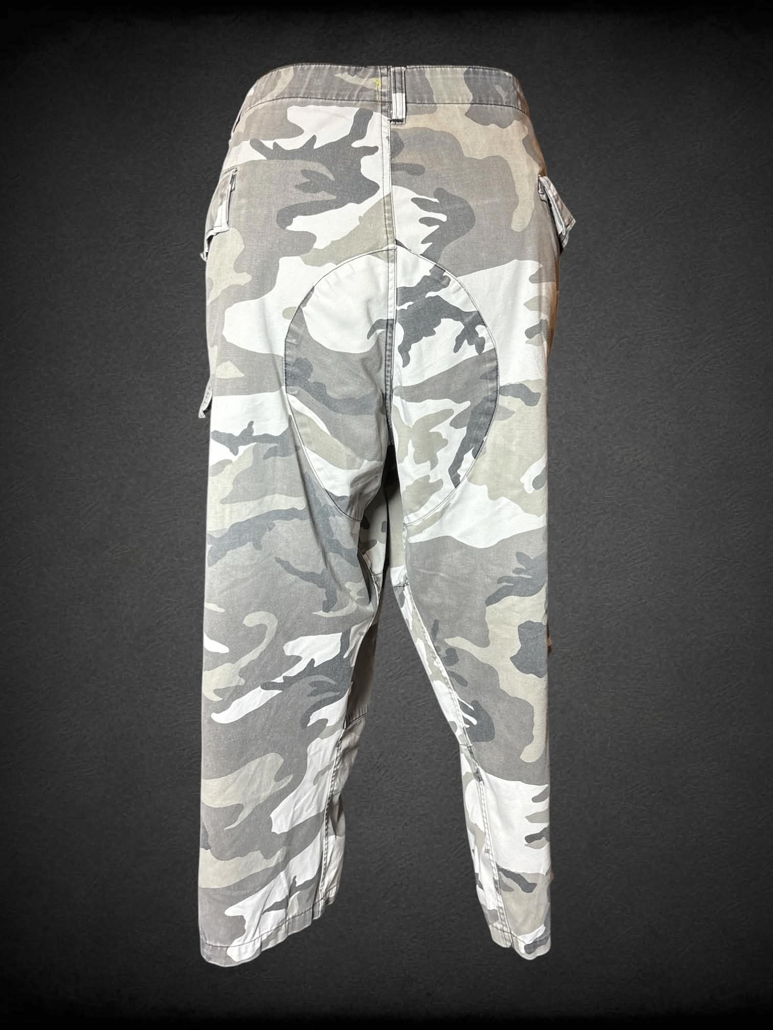 4X grey camo cargo pants with adjustable stretch waist