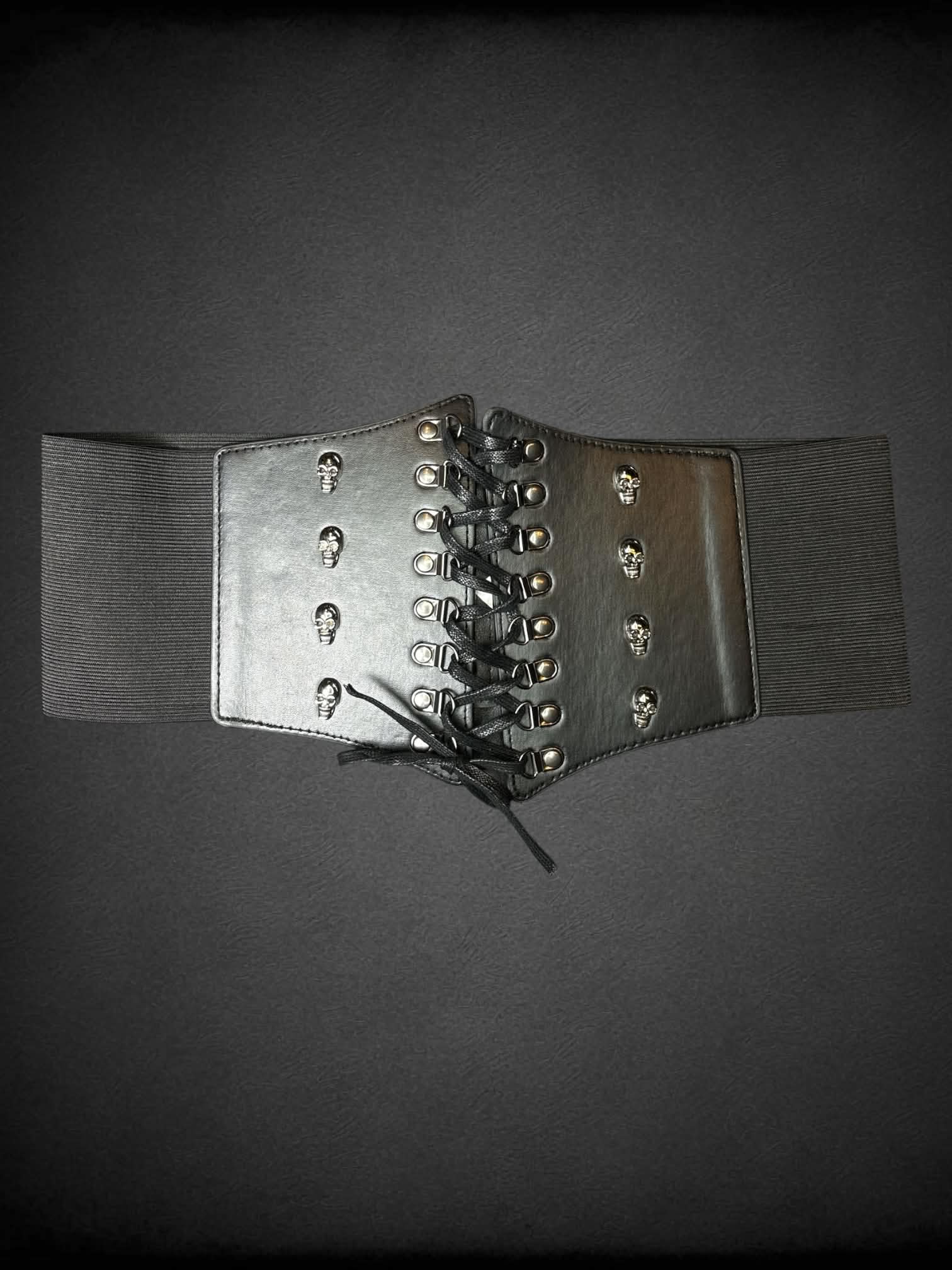 M black corset belt with decorative skulls