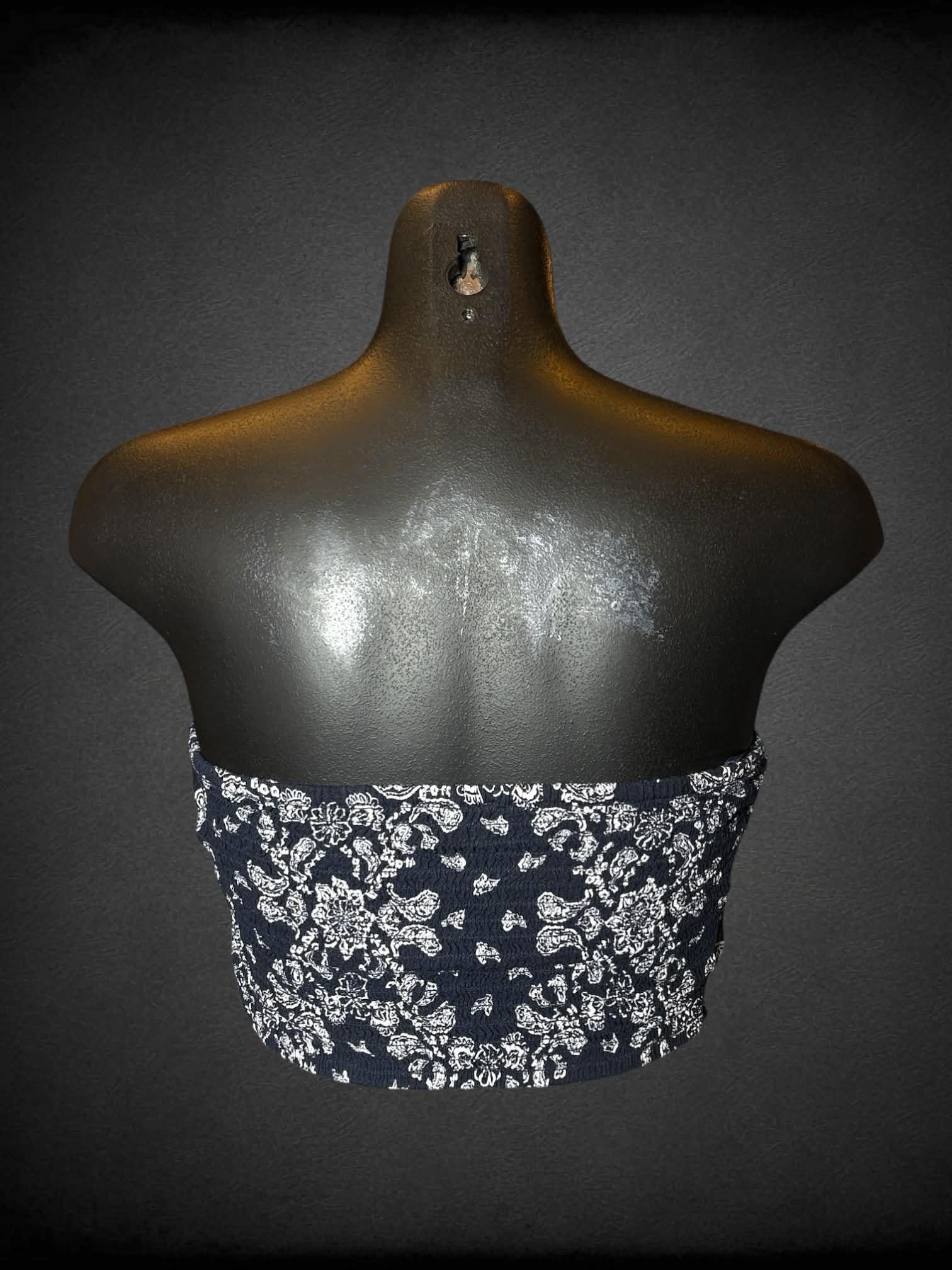 S Hollister navy blue bandana tube top with tie on front, and shirred back
