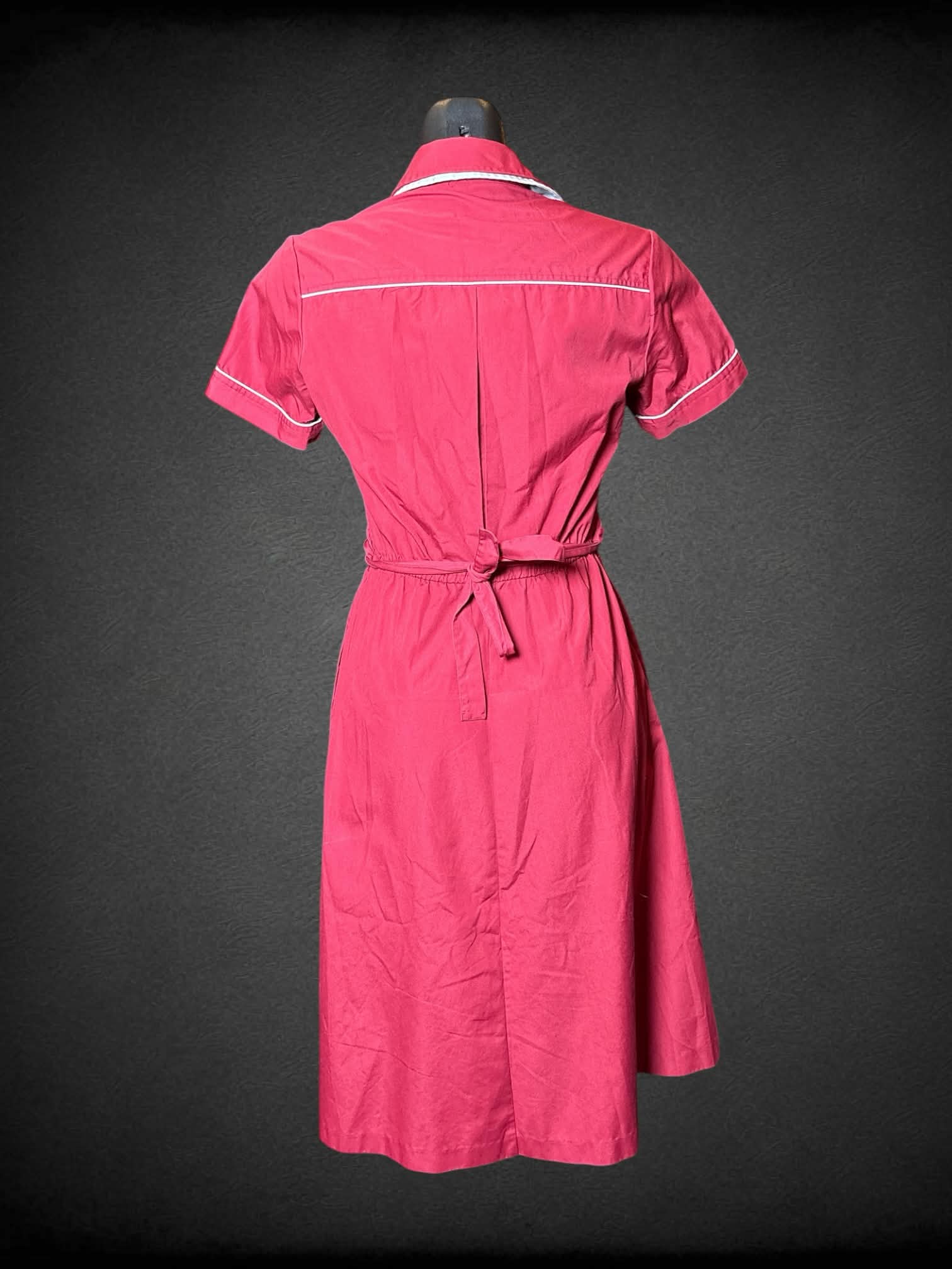 S Red button-up short dress with pockets, and tie around waist