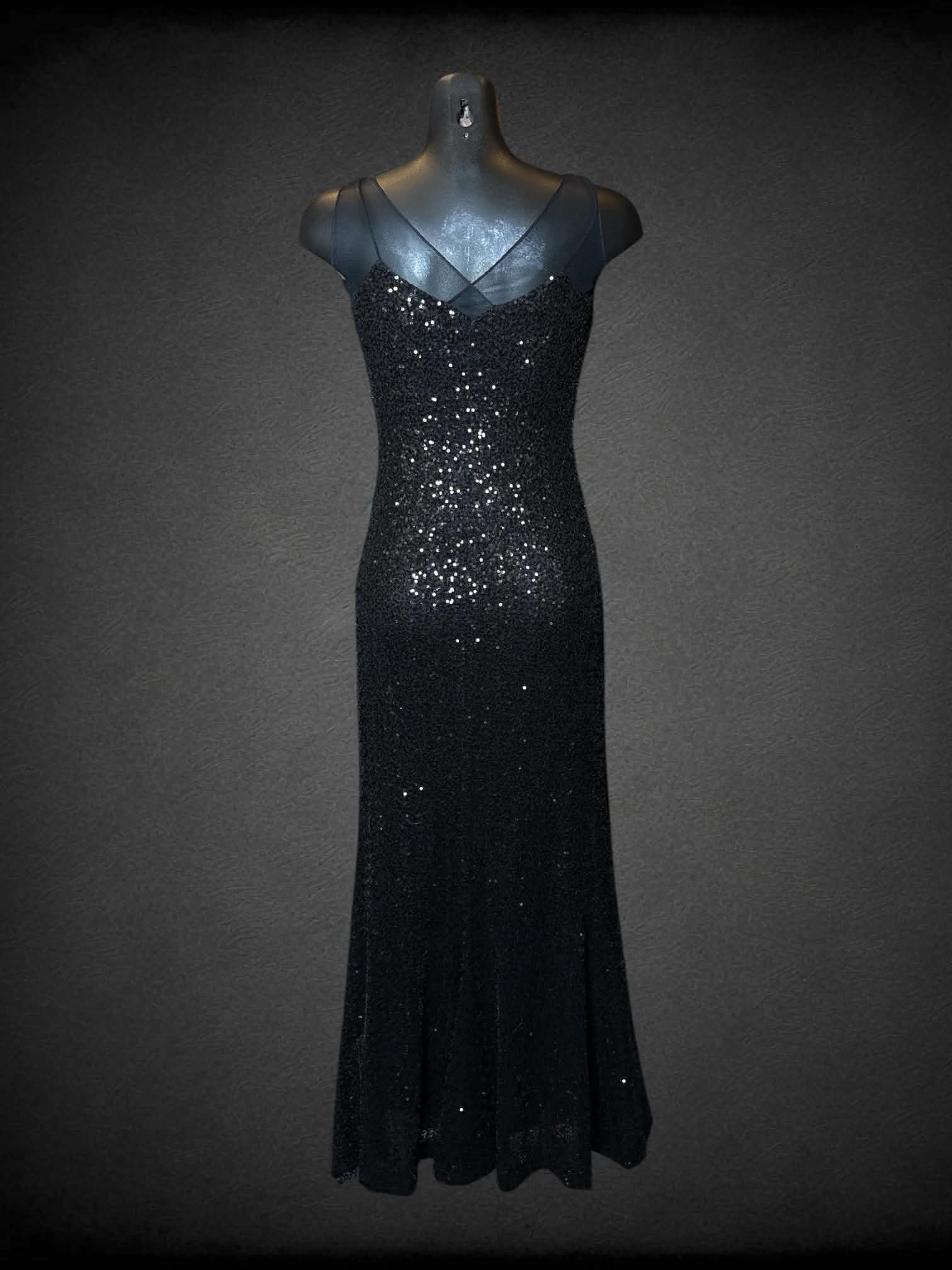 S Ralph Lauren black dress with sequins, mesh straps, and zipper on side