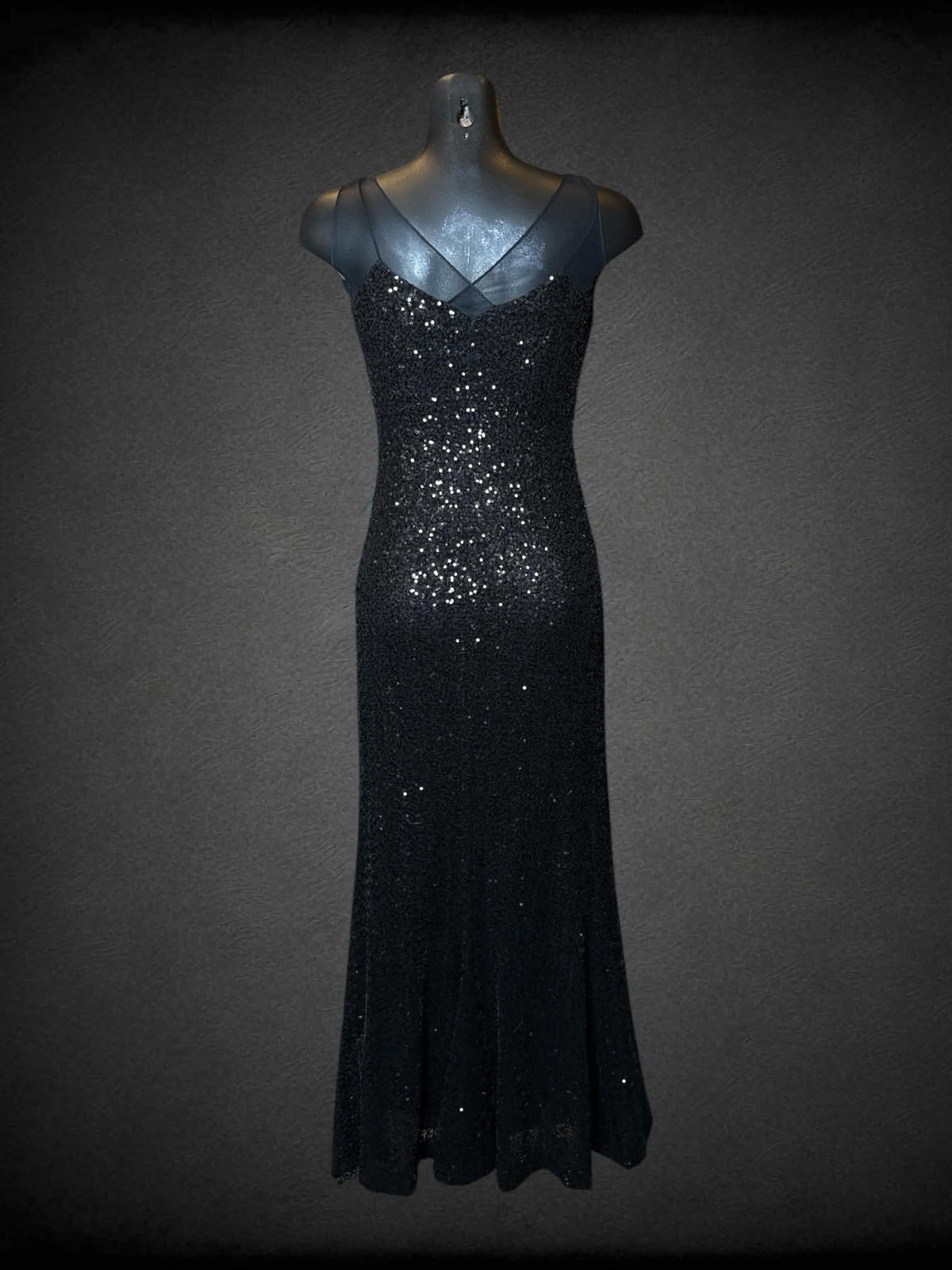 S Ralph Lauren black dress with sequins, mesh straps, and zipper on side