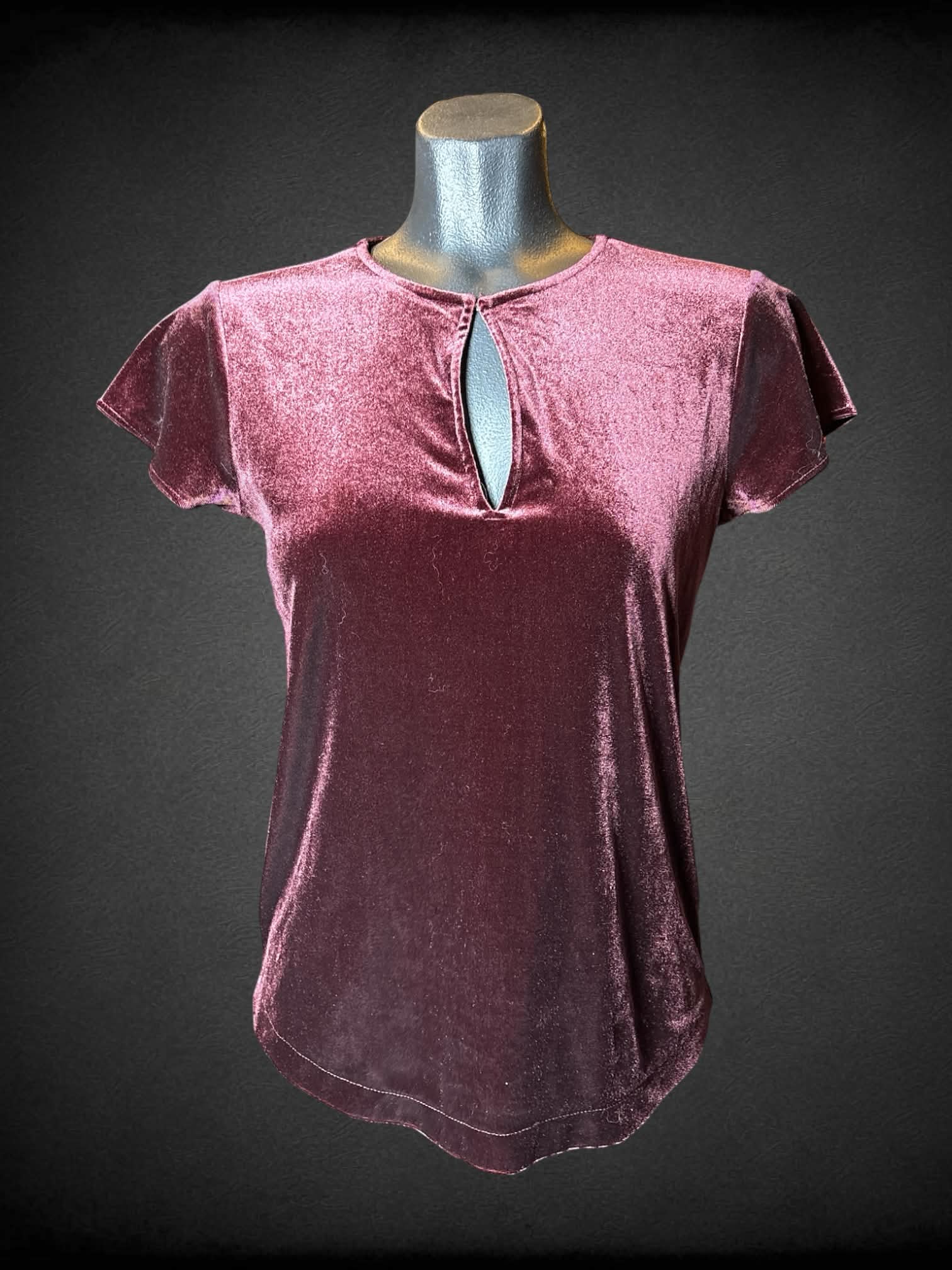 M Ann Taylor burgundy “velvet-liked top with cutout on front