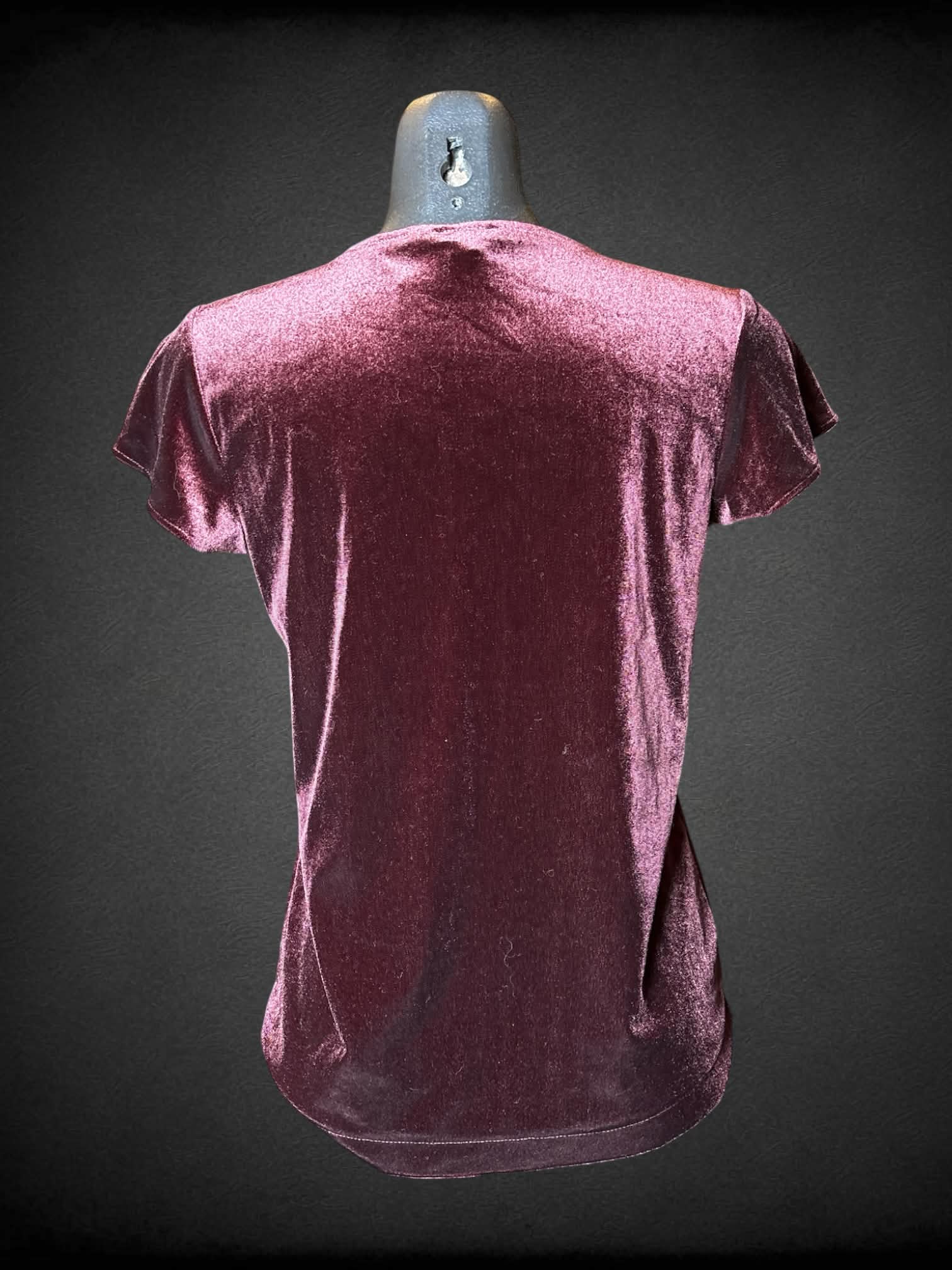 M Ann Taylor burgundy “velvet-liked top with cutout on front