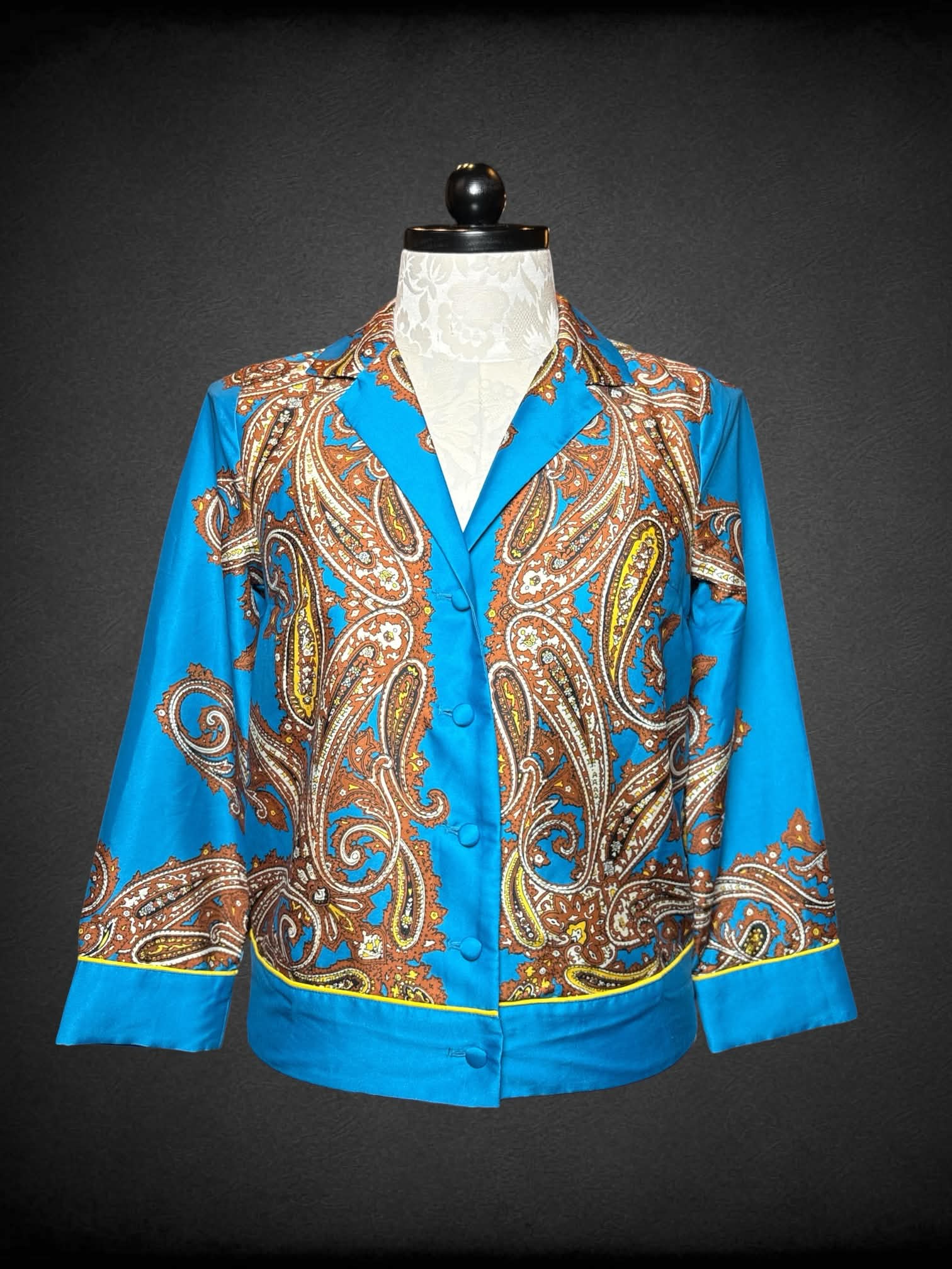 XL J.Crew blue button-up shirt with brown & yellow paisley pattern