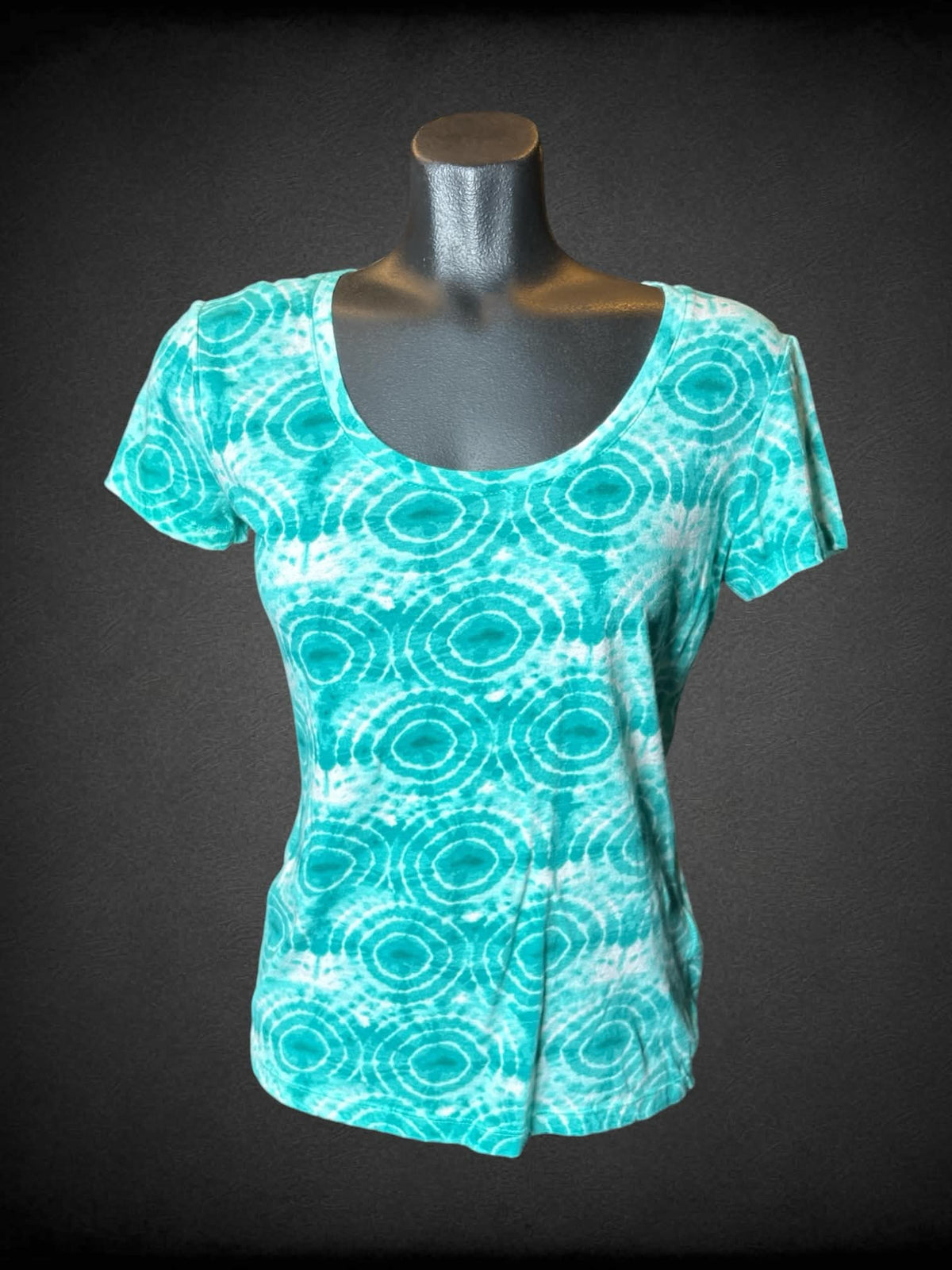 S Route 66 green & white t shirt with tie-dye circular pattern